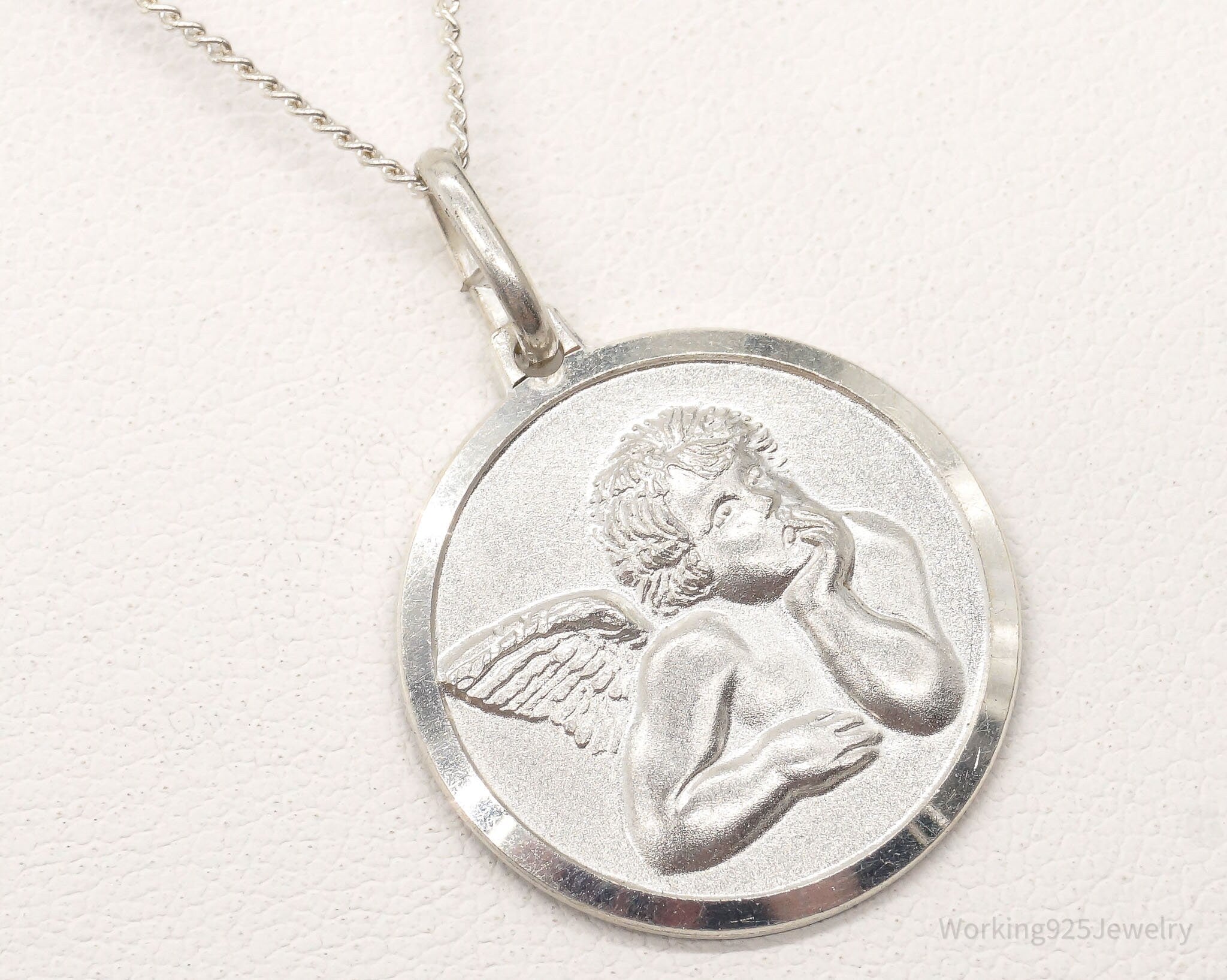 Vintage Angel Cherub Sterling Silver Necklace