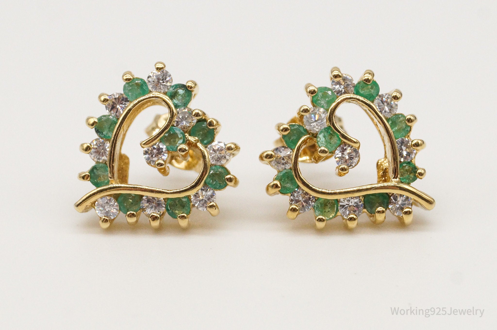 Ross Simons Emerald & CZ Gold Over Sterling Silver Earrings