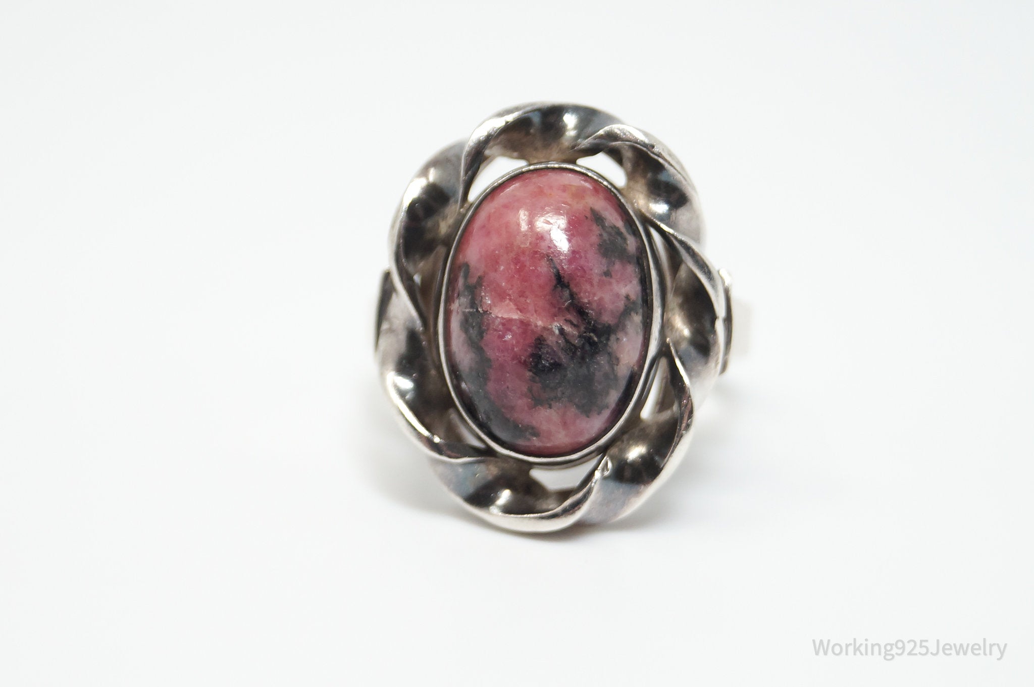 RARE ATG HANDARBEN Rhodonite 830S Silver Ring - Sz 8