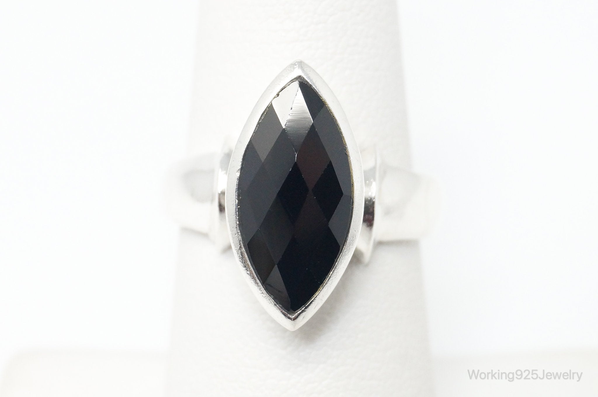 Vintage Art Deco Style Black Onyx Sterling Silver Ring - Size 7