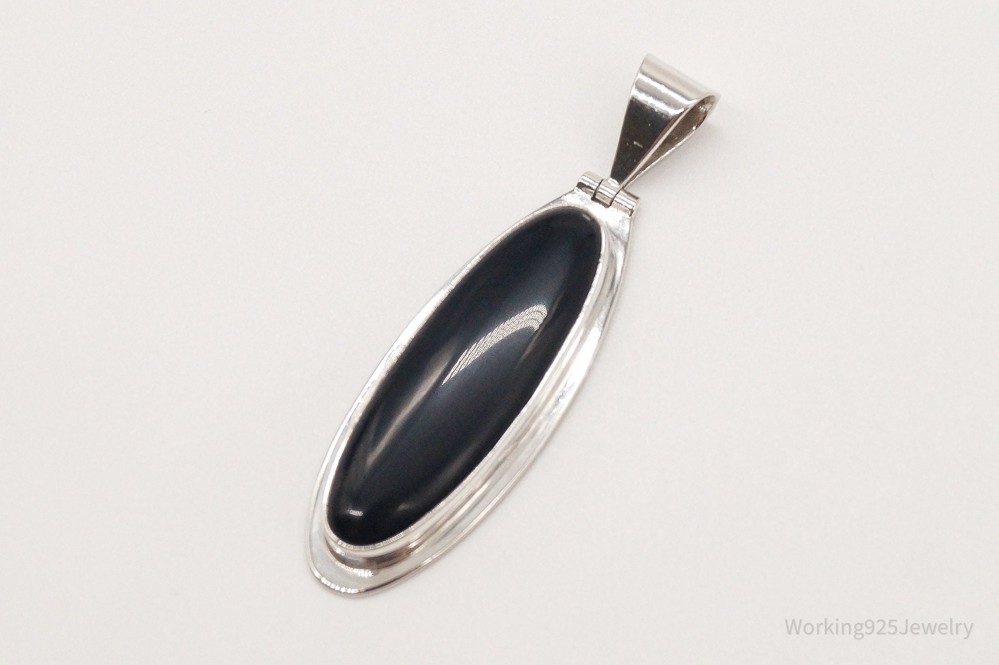 Large Vintage Mexico CII Black Onyx Sterling Silver Pendant