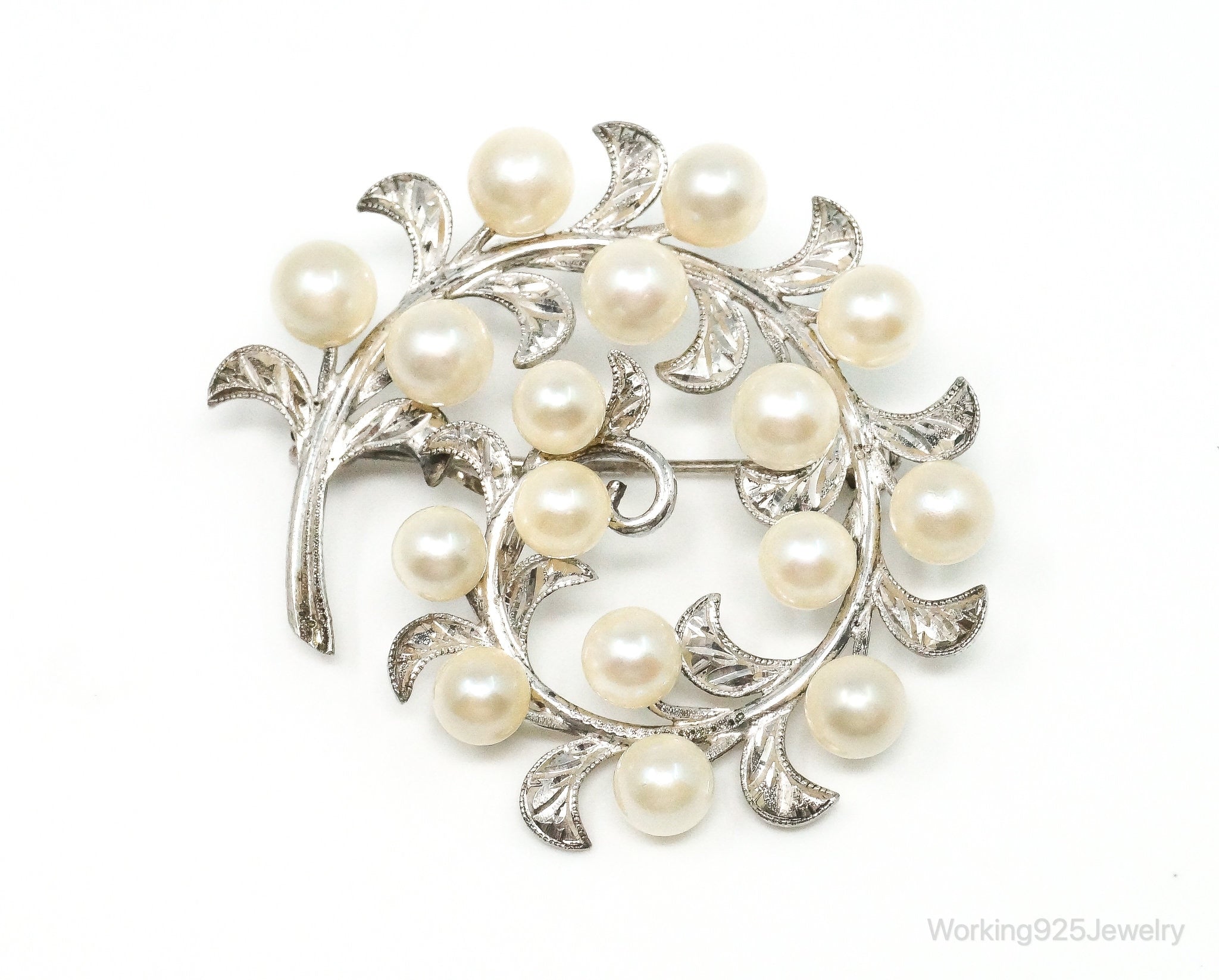 Large Antique Faux Pearl Sterling Silver Brooch Pin