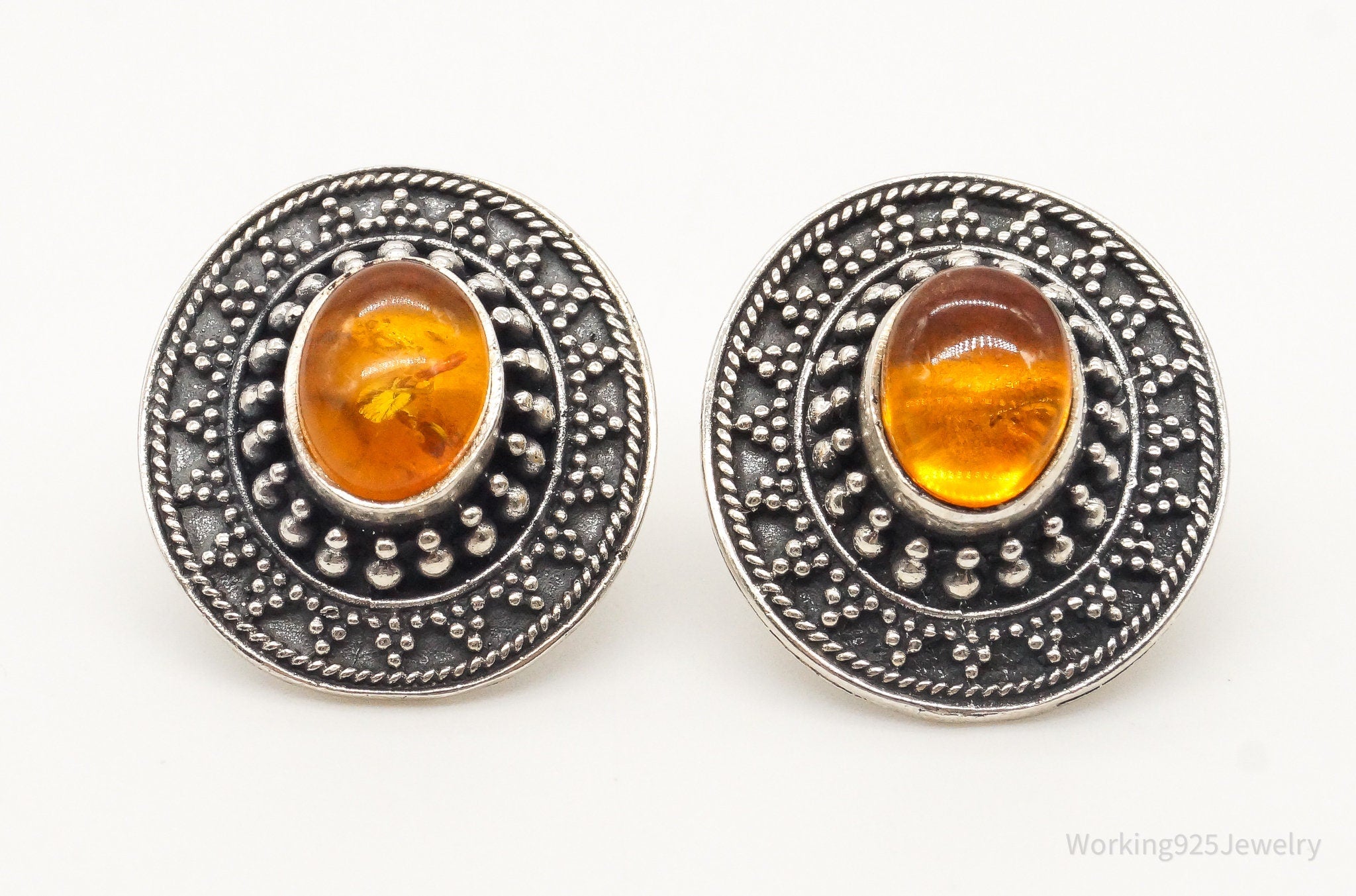 Vintage Designer Boma Amber Sterling Silver Earrings