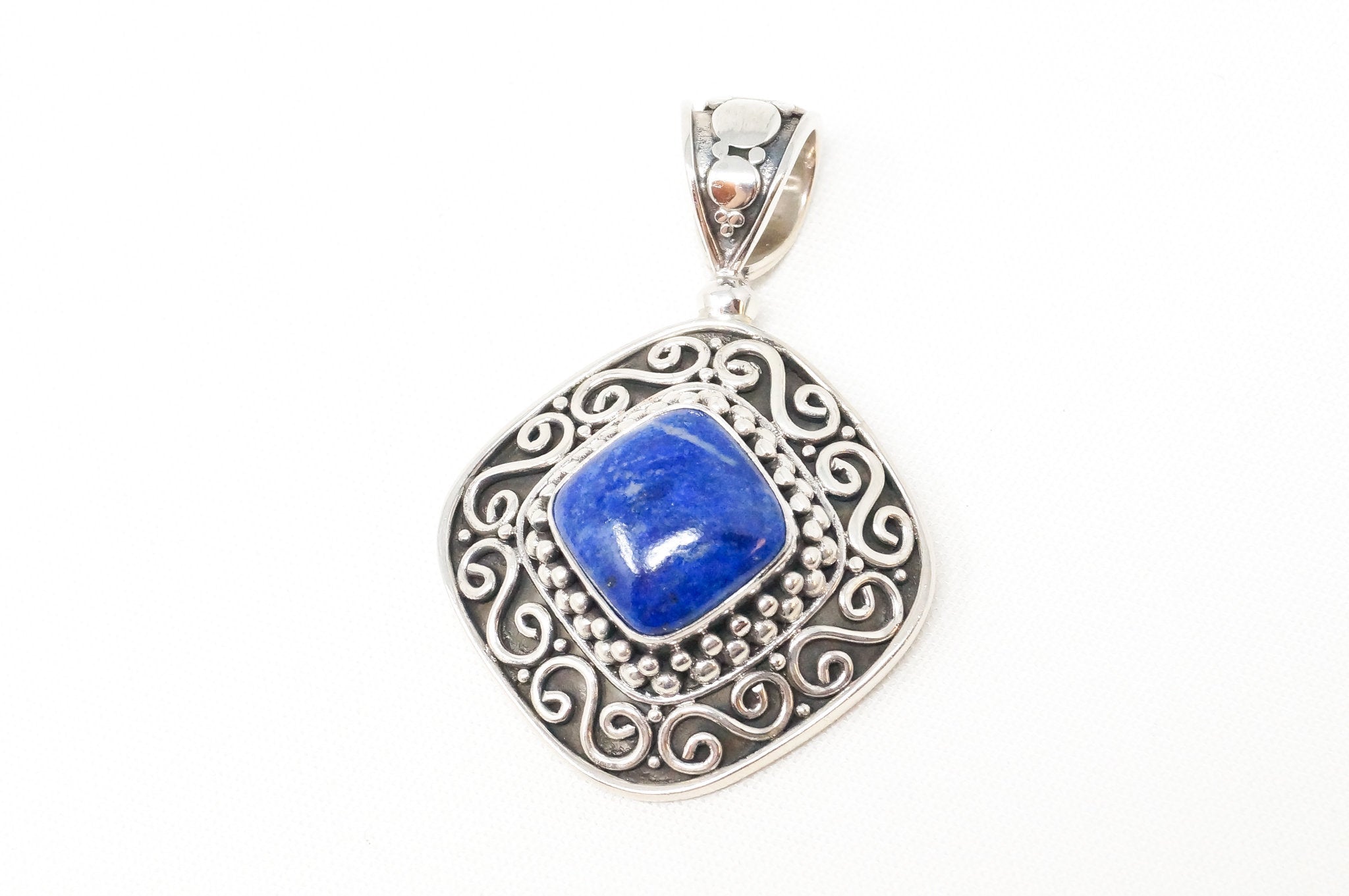 Vintage Designer BA Suarti Lapis Lazuli Bali Sterling Silver Necklace Pendant