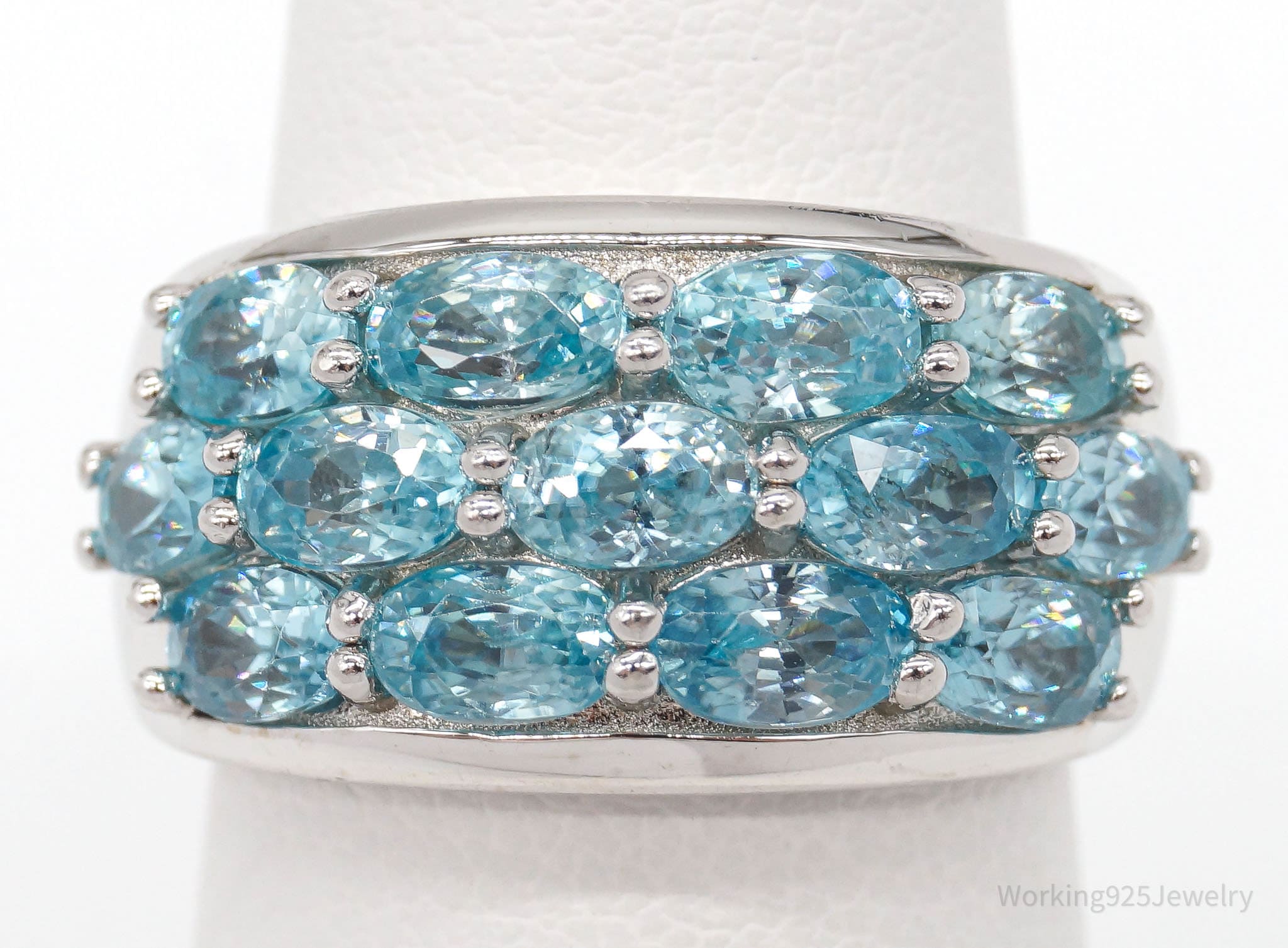 Designer Blue Topaz Rhodium Over Sterling Silver Ring - Size 6.75