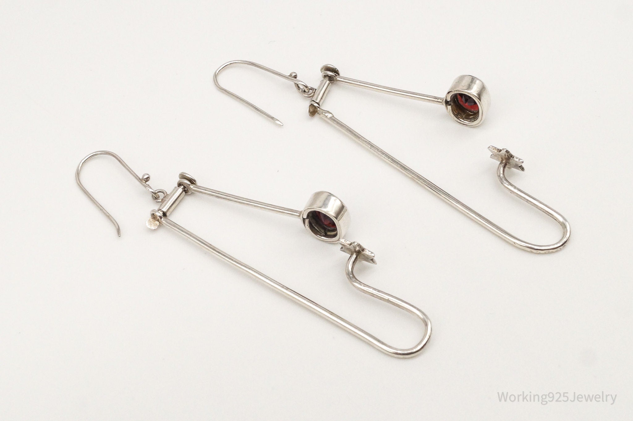 Vintage Garnet Long Moving Silver Earrings