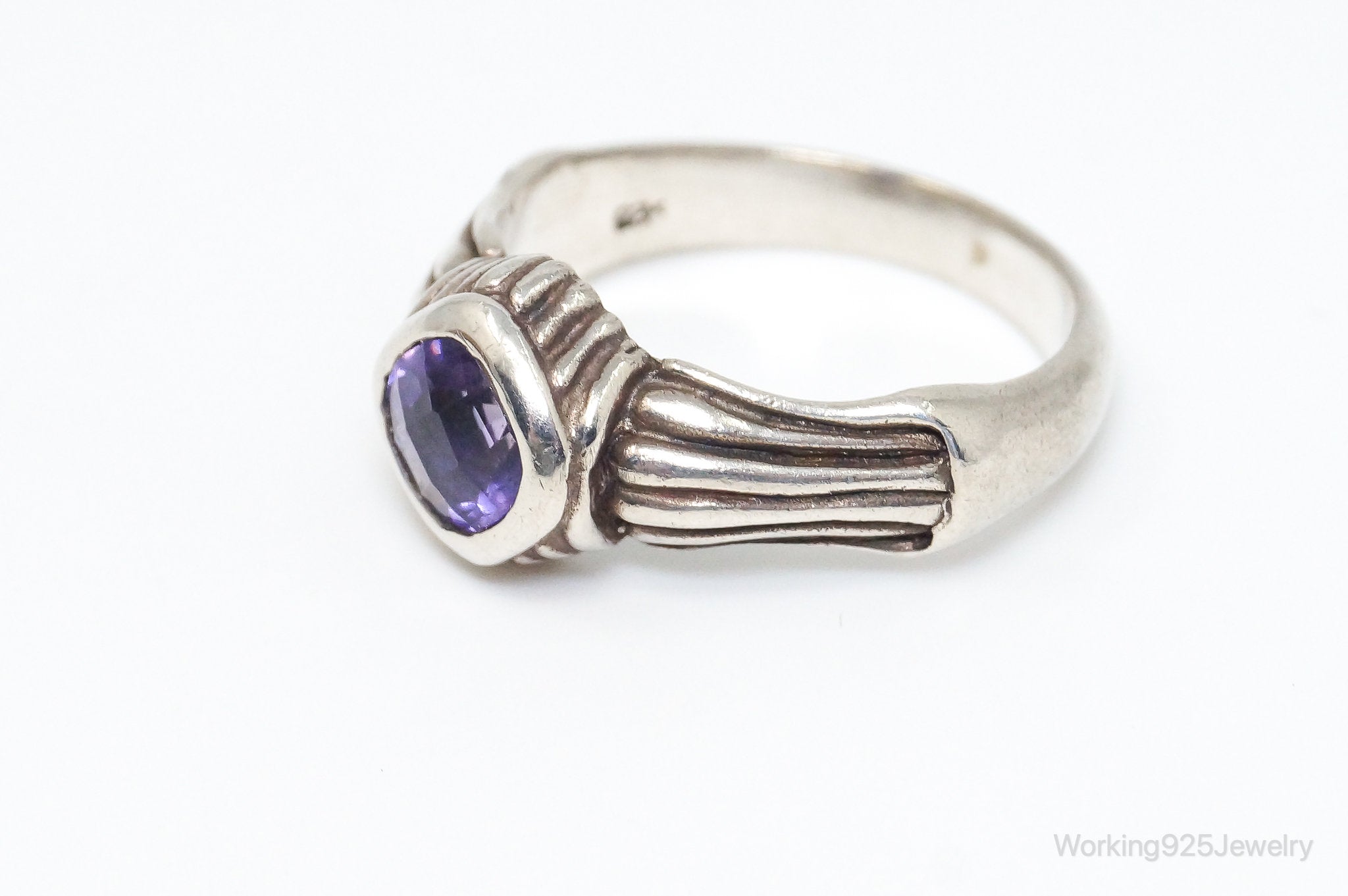 Vintage Amethyst Sterling Silver Ring - Size 7.75