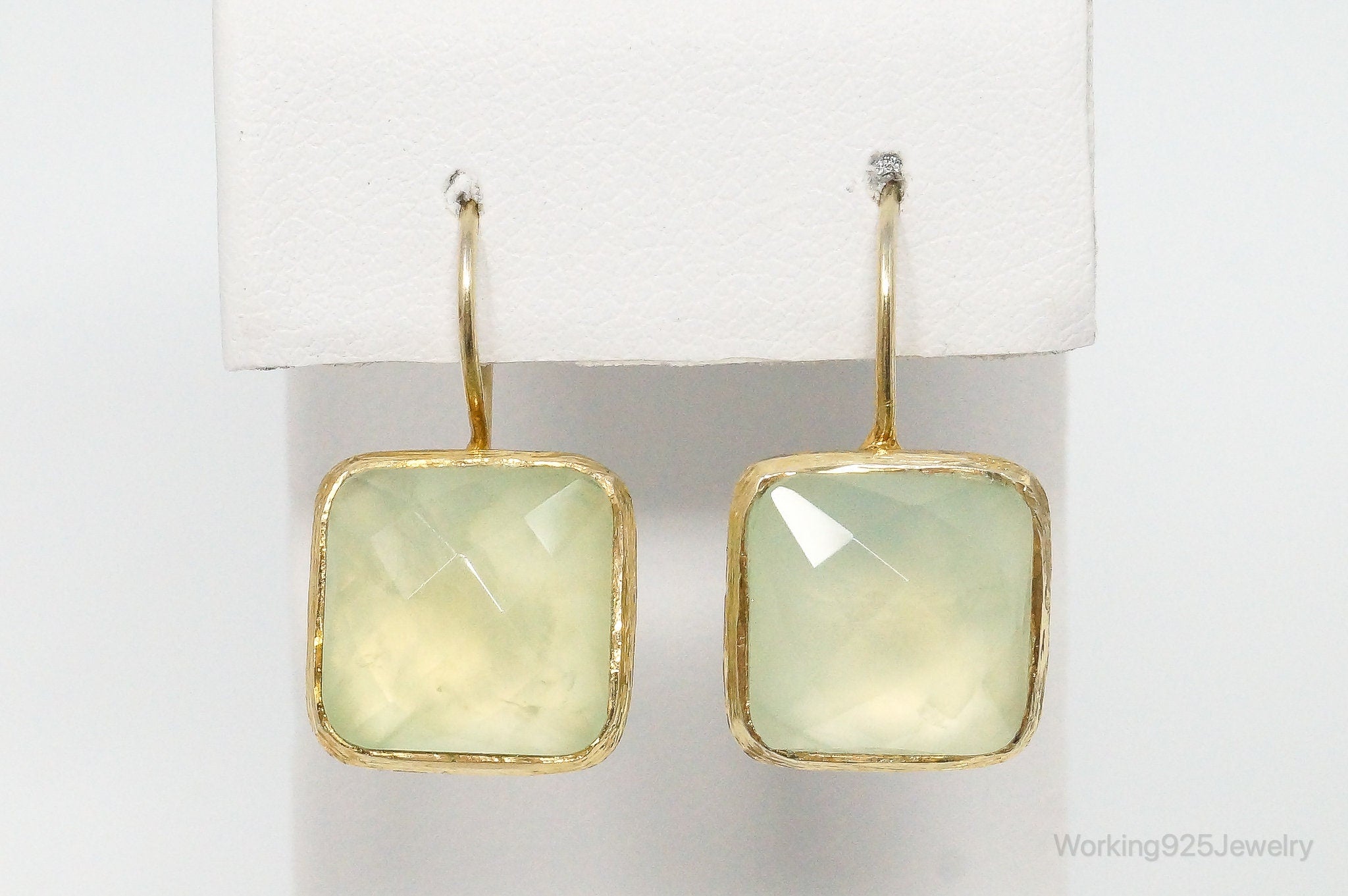 Vintage Green Prehnite Gold Vermeil Sterling Silver Earrings