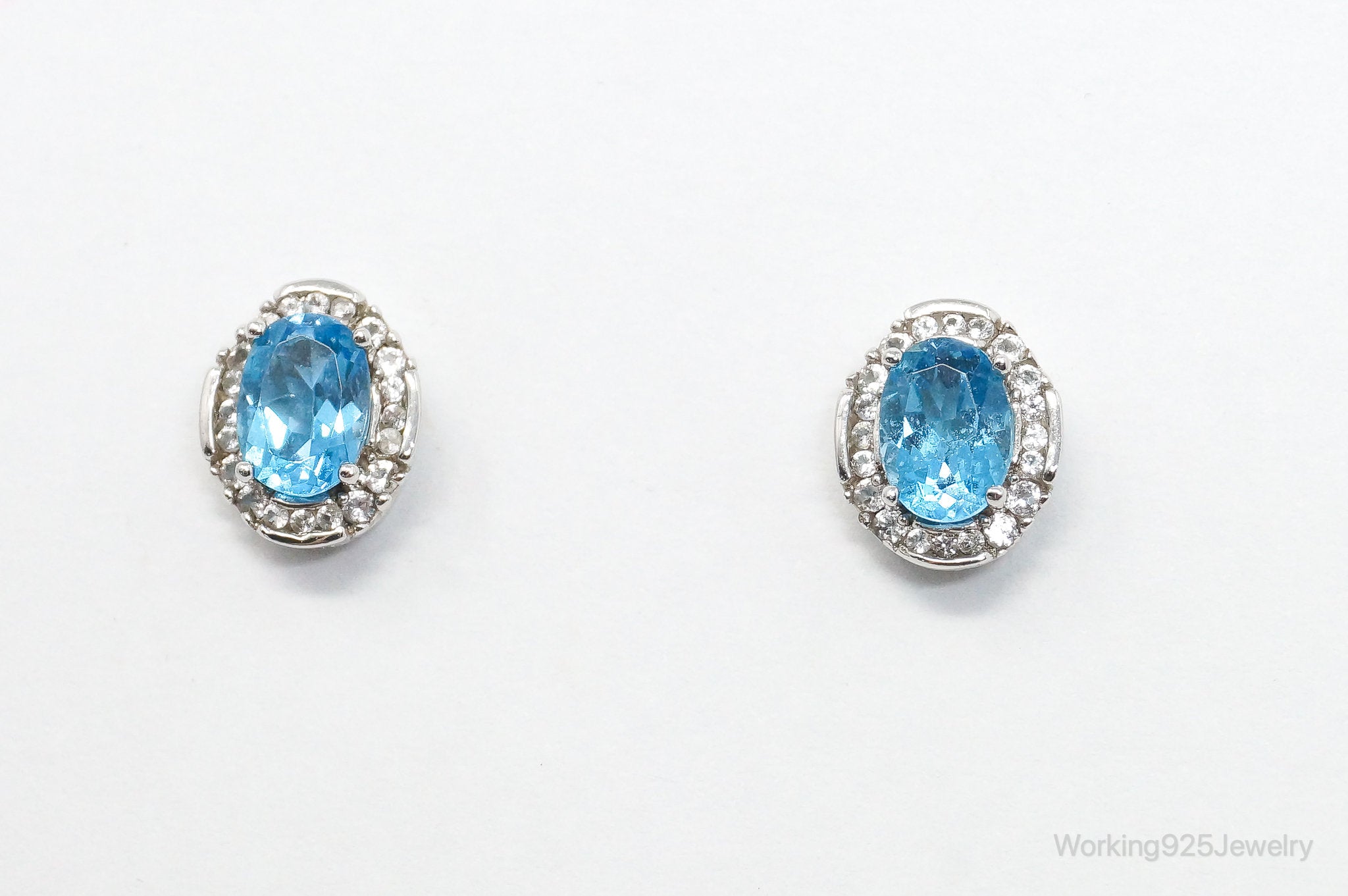 Vintage Blue Topaz Cubic Zirconia Sterling Silver Earrings