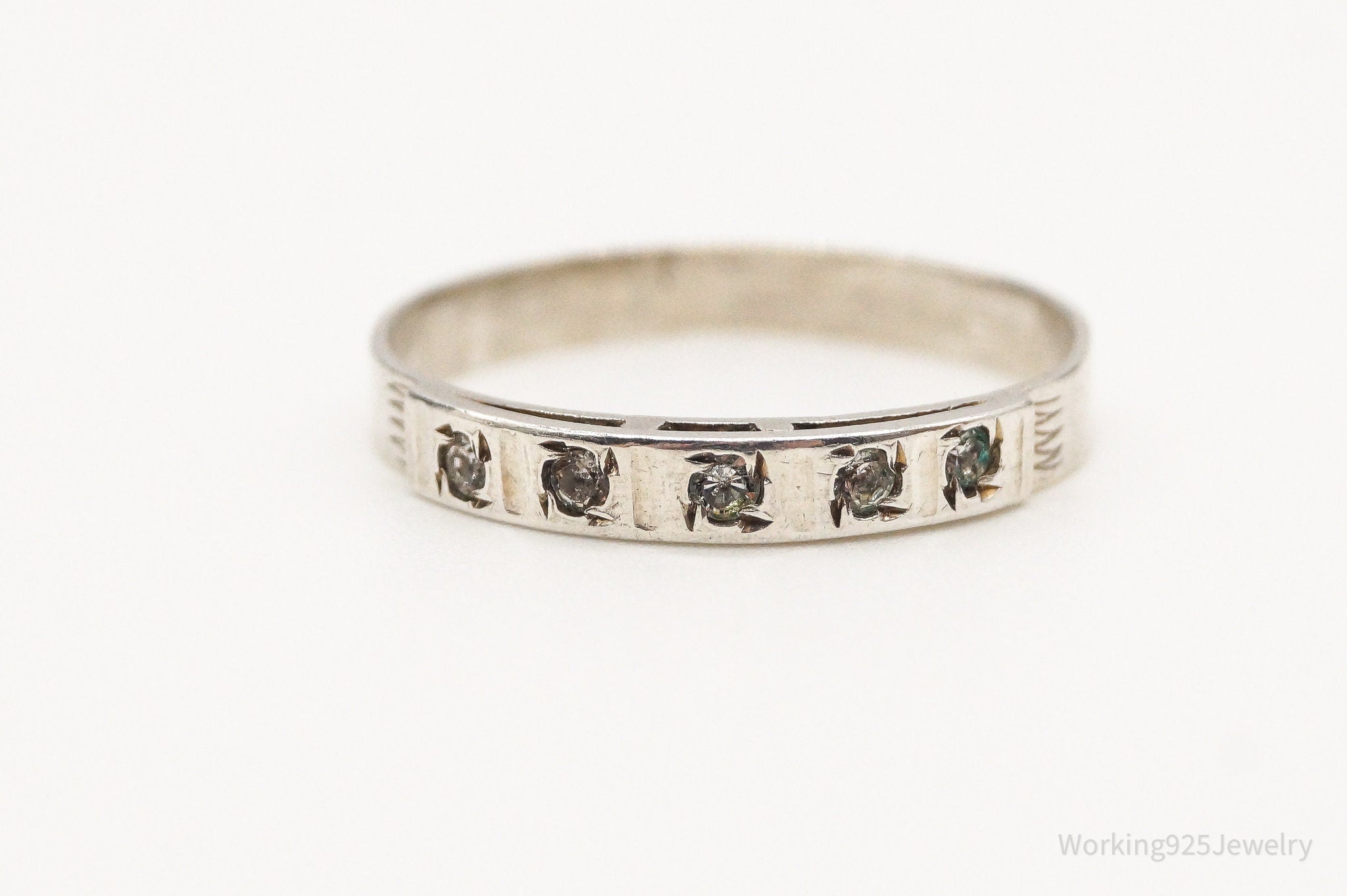 Antique Faux Diamond Silver Ring - Size 7.5