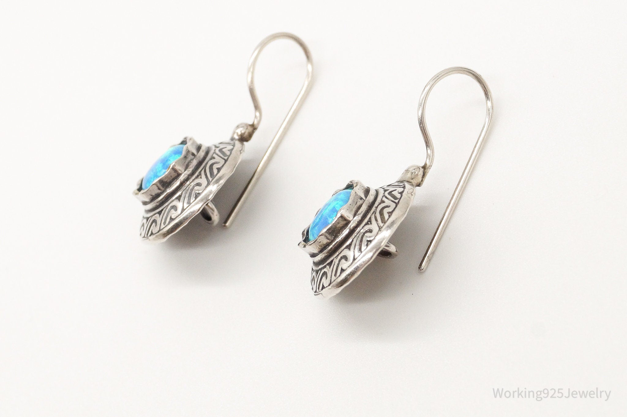 Designer TZ Blue Opal Sterling Silver Earrings