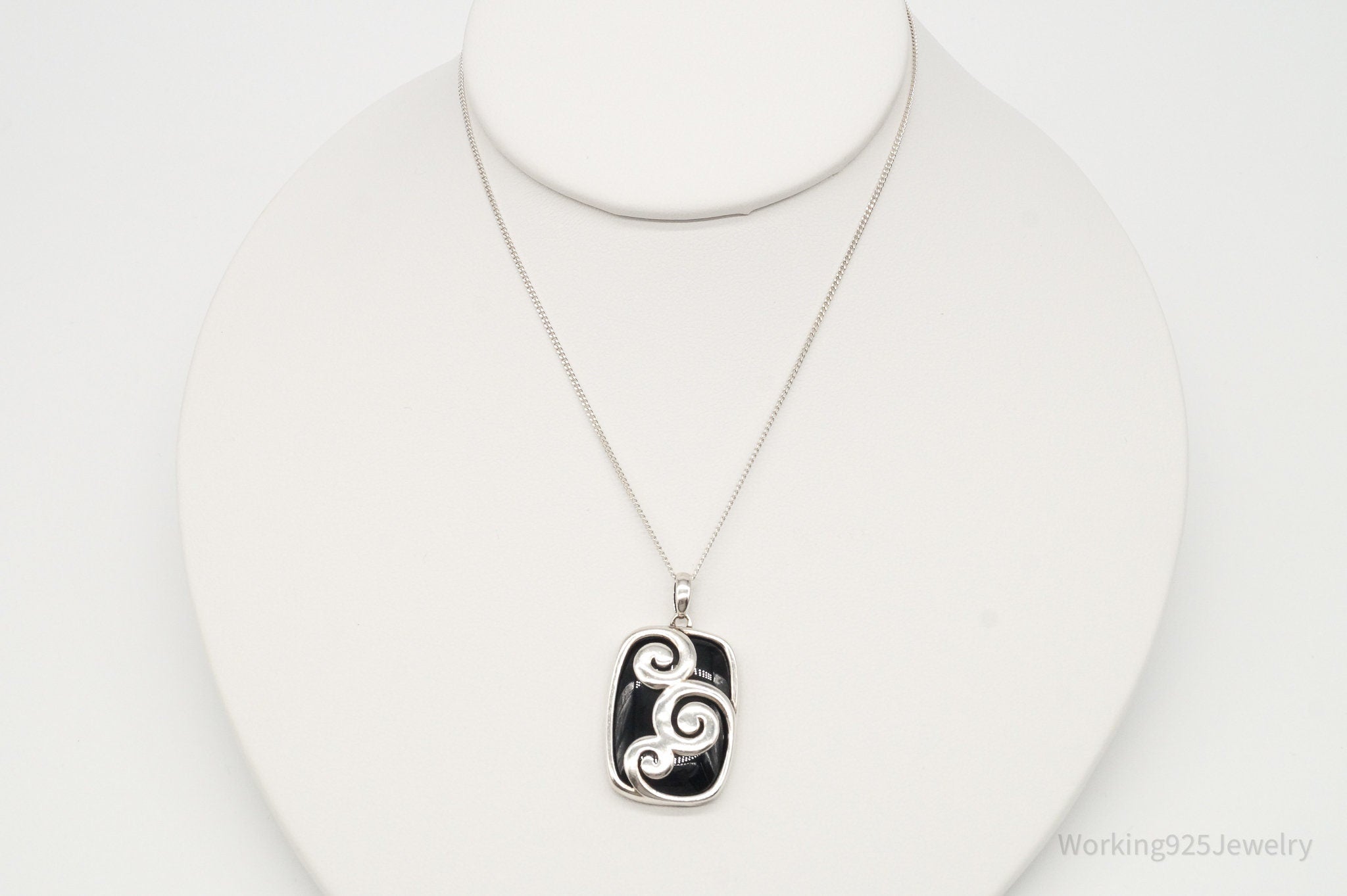 Vintage Black Onyx Swirls Sterling Silver Necklace