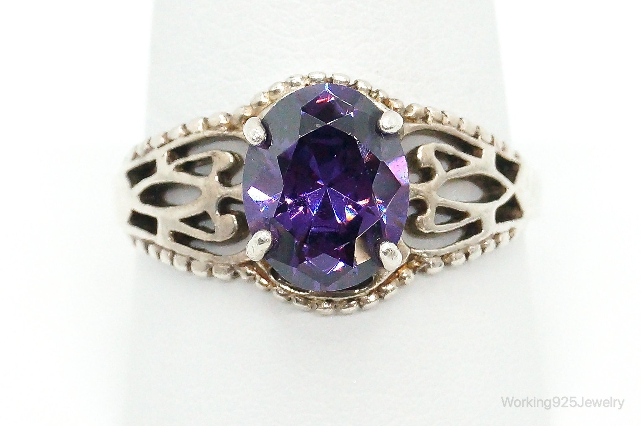 Vintage Amethyst Sterling Silver Ring - Size 10