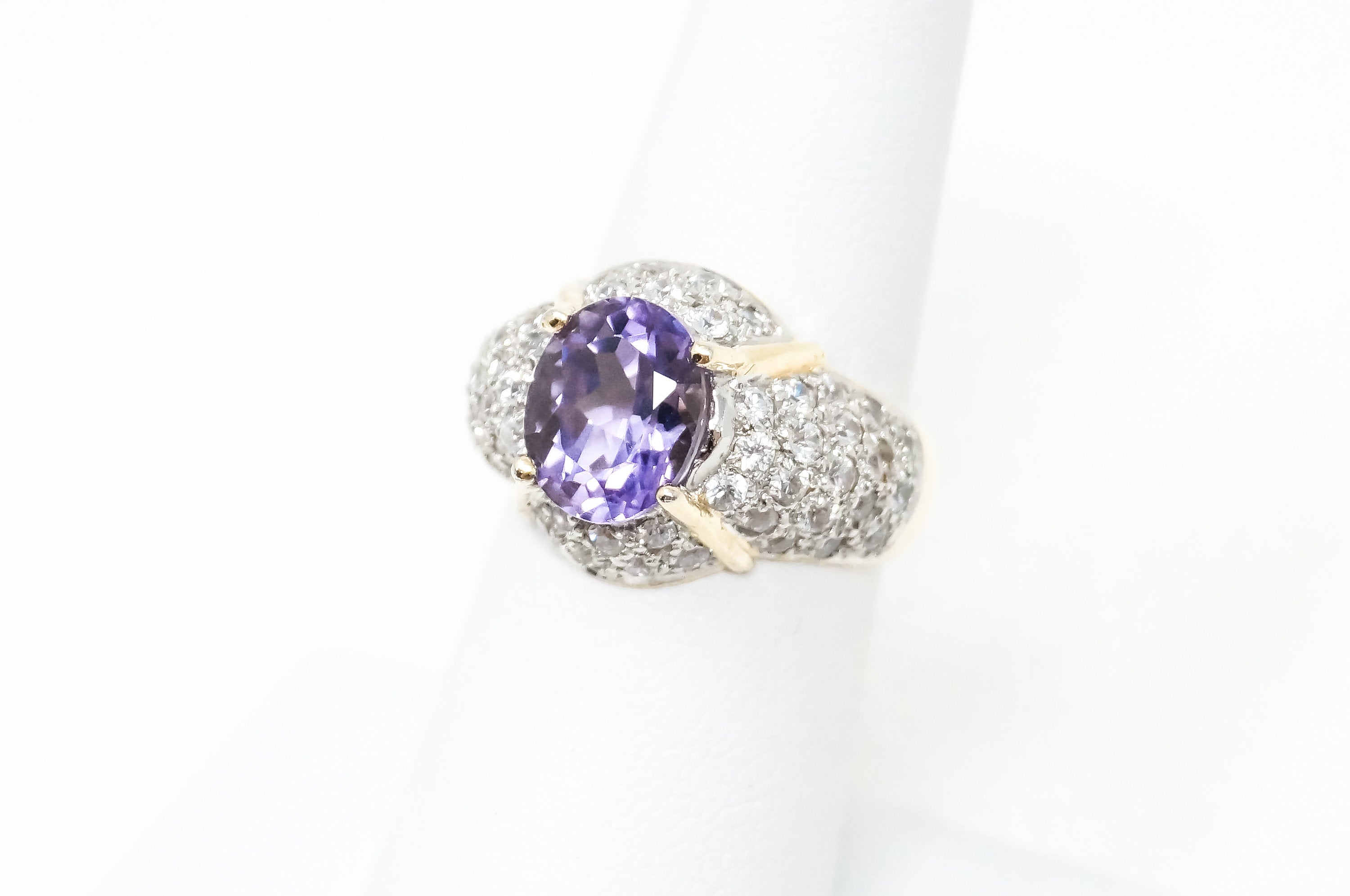 Vintage Amethyst Cubic Zirconia Gold Vermeil Sterling Silver Ring - Sz 6.75