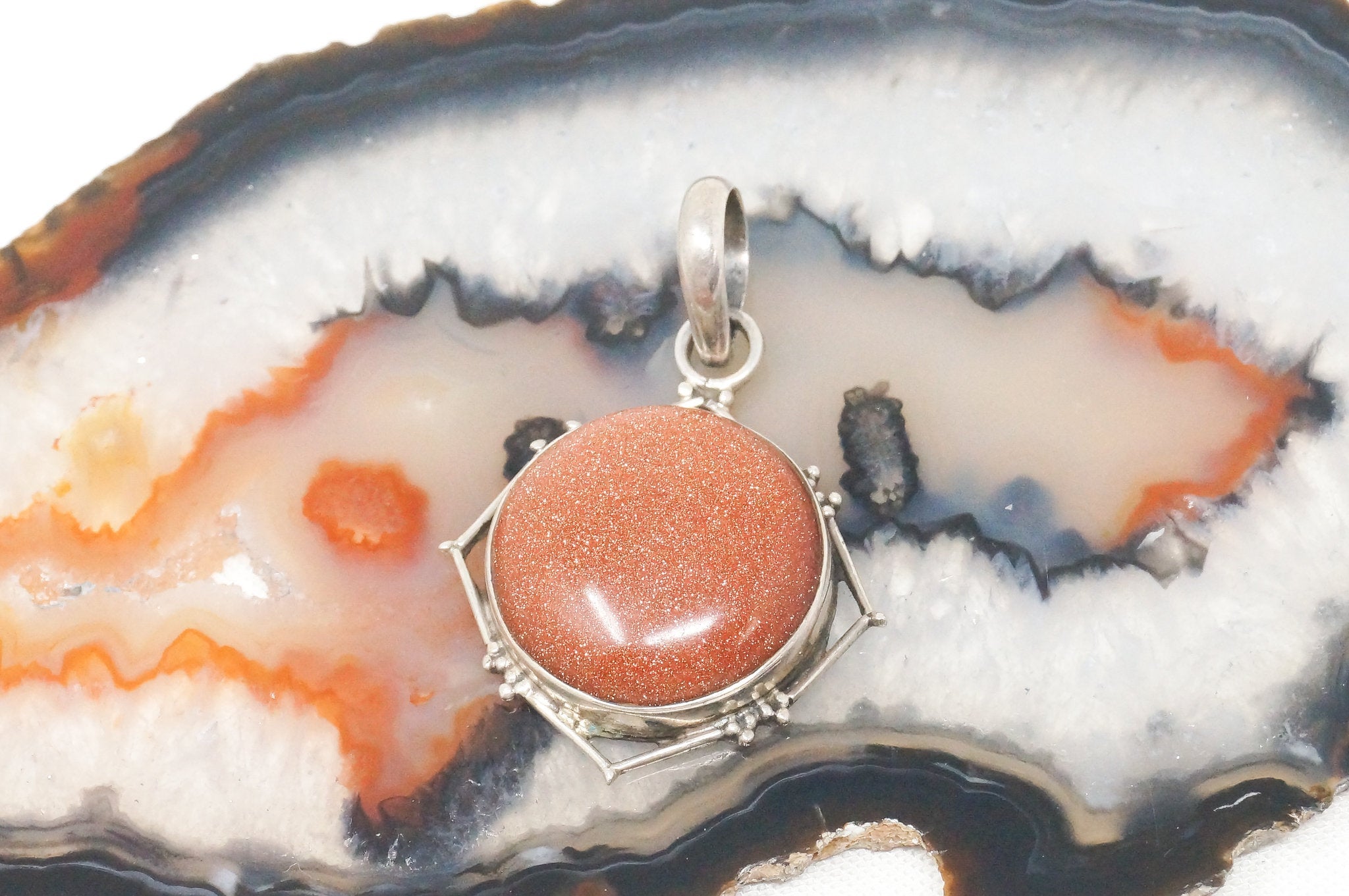 Vintage Handmade Goldstone Sterling Silver Southwestern Necklace Pendant