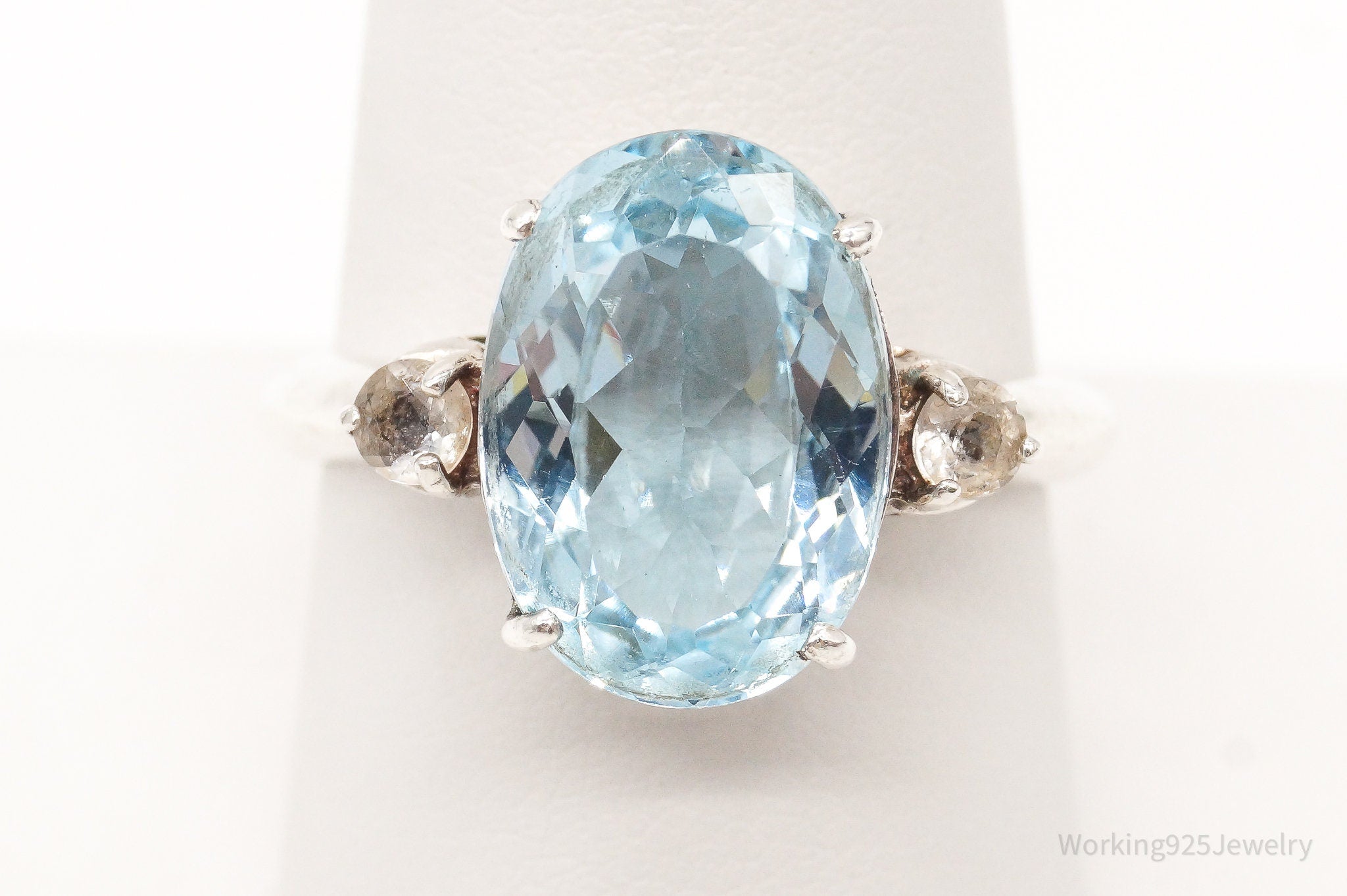 Vintage Blue Topaz Cubic Zirconia Sterling Silver Ring - Size 9.25