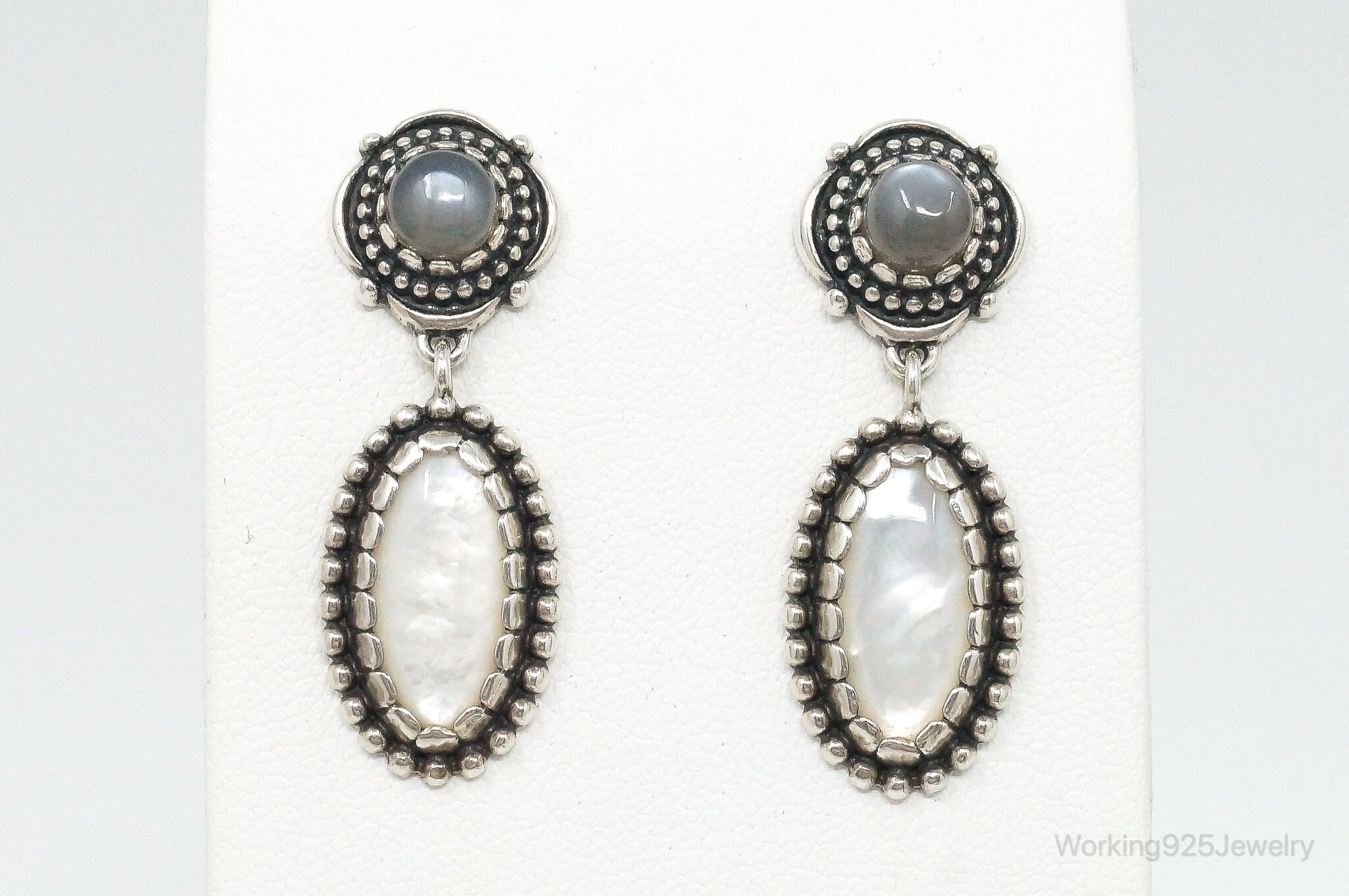 Native Carolyn Pollack Relios Grey Moonstone Mother Of Pearl S. Silver Earrings