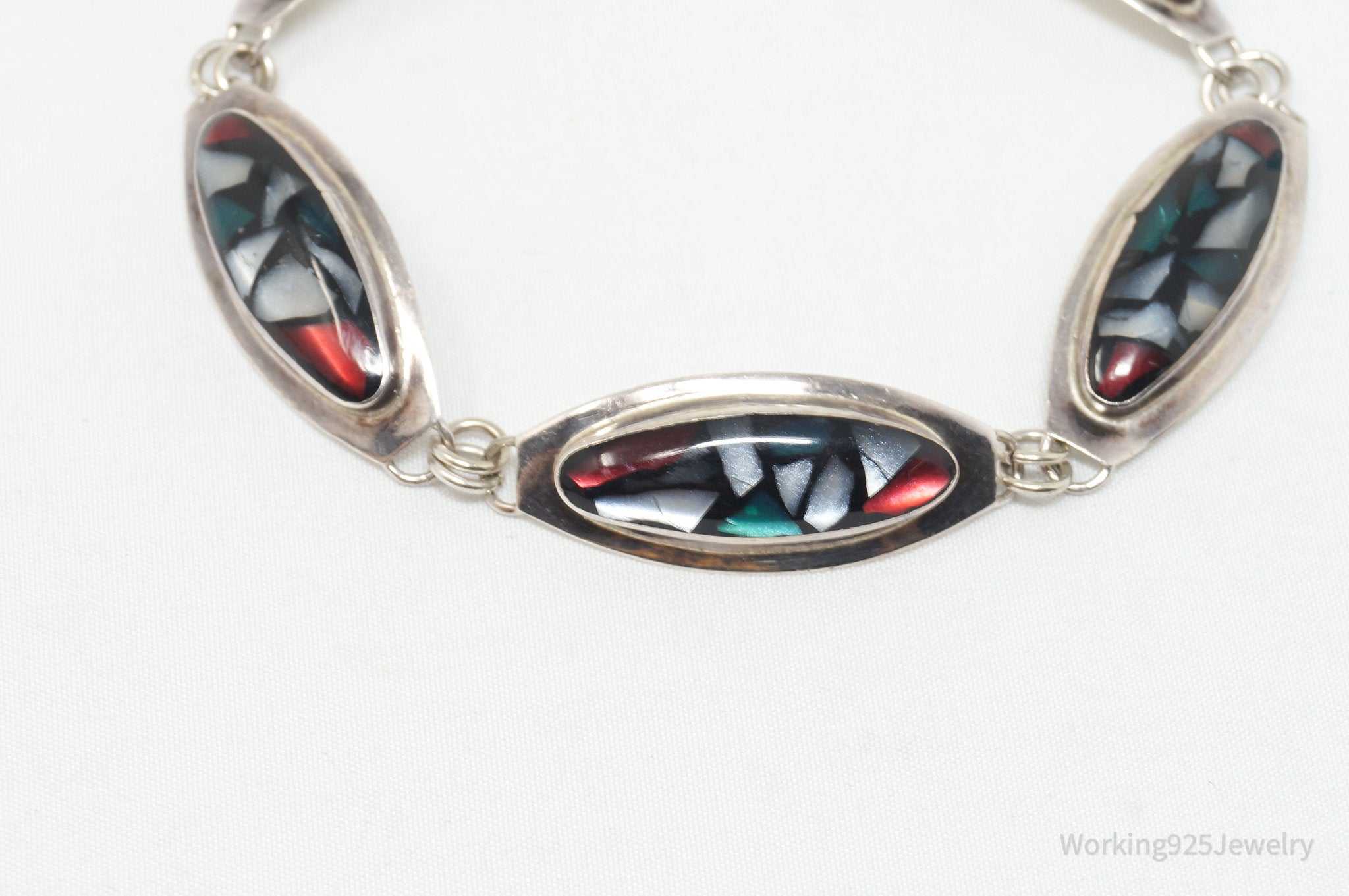 Vintage Israel Handmade Multi Gem Sterling Silver Southwestern Bracelet