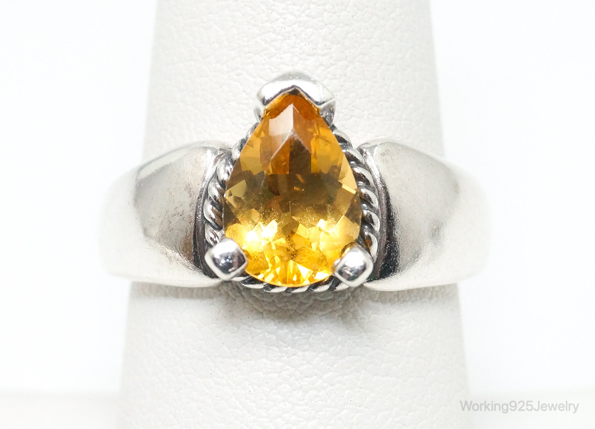 Vintage Designer KABANA Citrine Sterling Silver Ring - Size 7.75