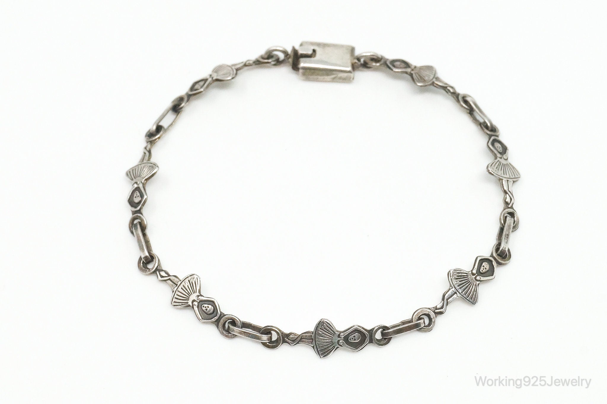 Antique Sterling Silver Dancing Ballerinas Chain Bracelet