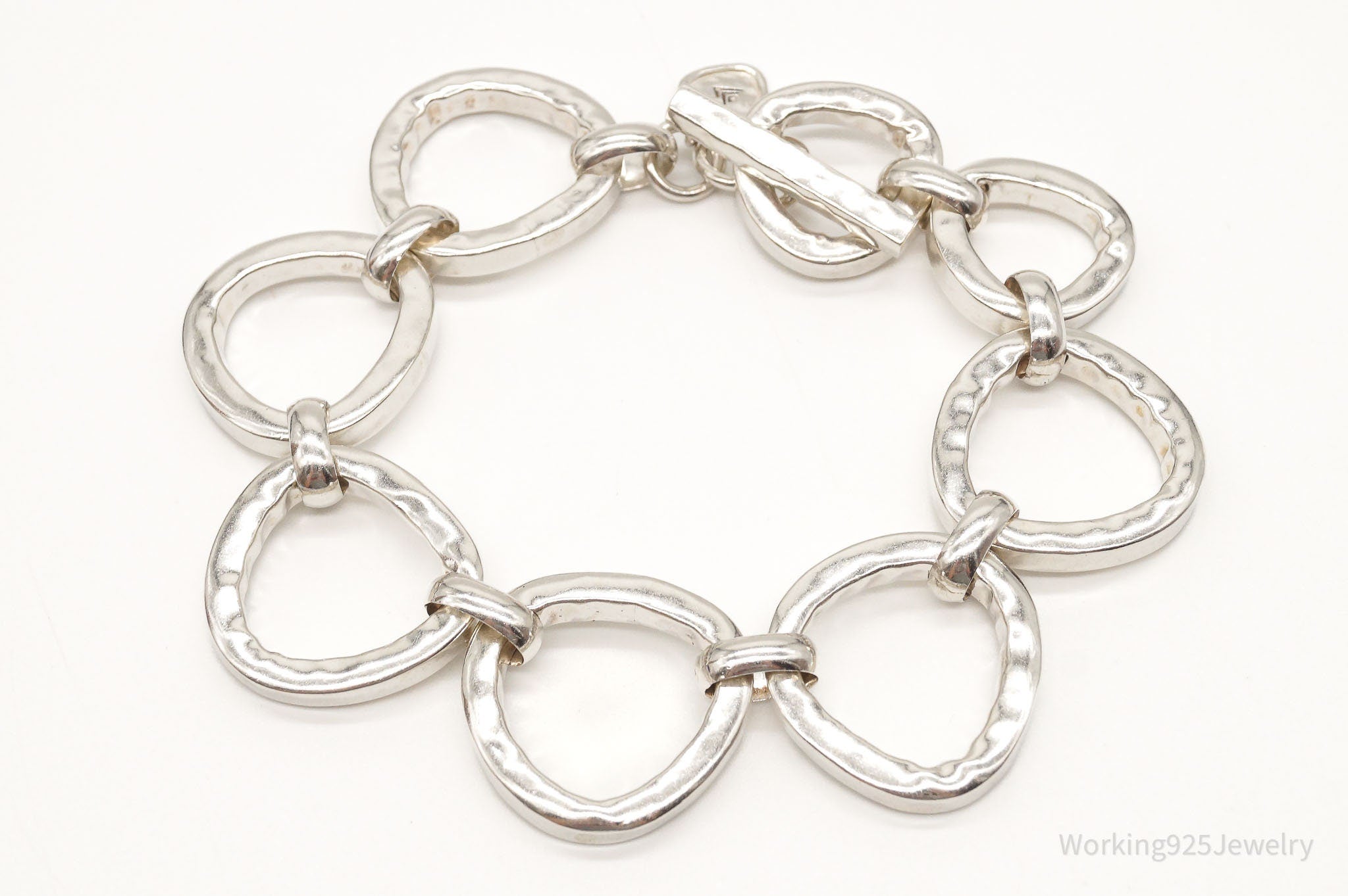 Designer Silpada "Silver Rush" Hammered Link Sterling Silver Toggle Bracelet