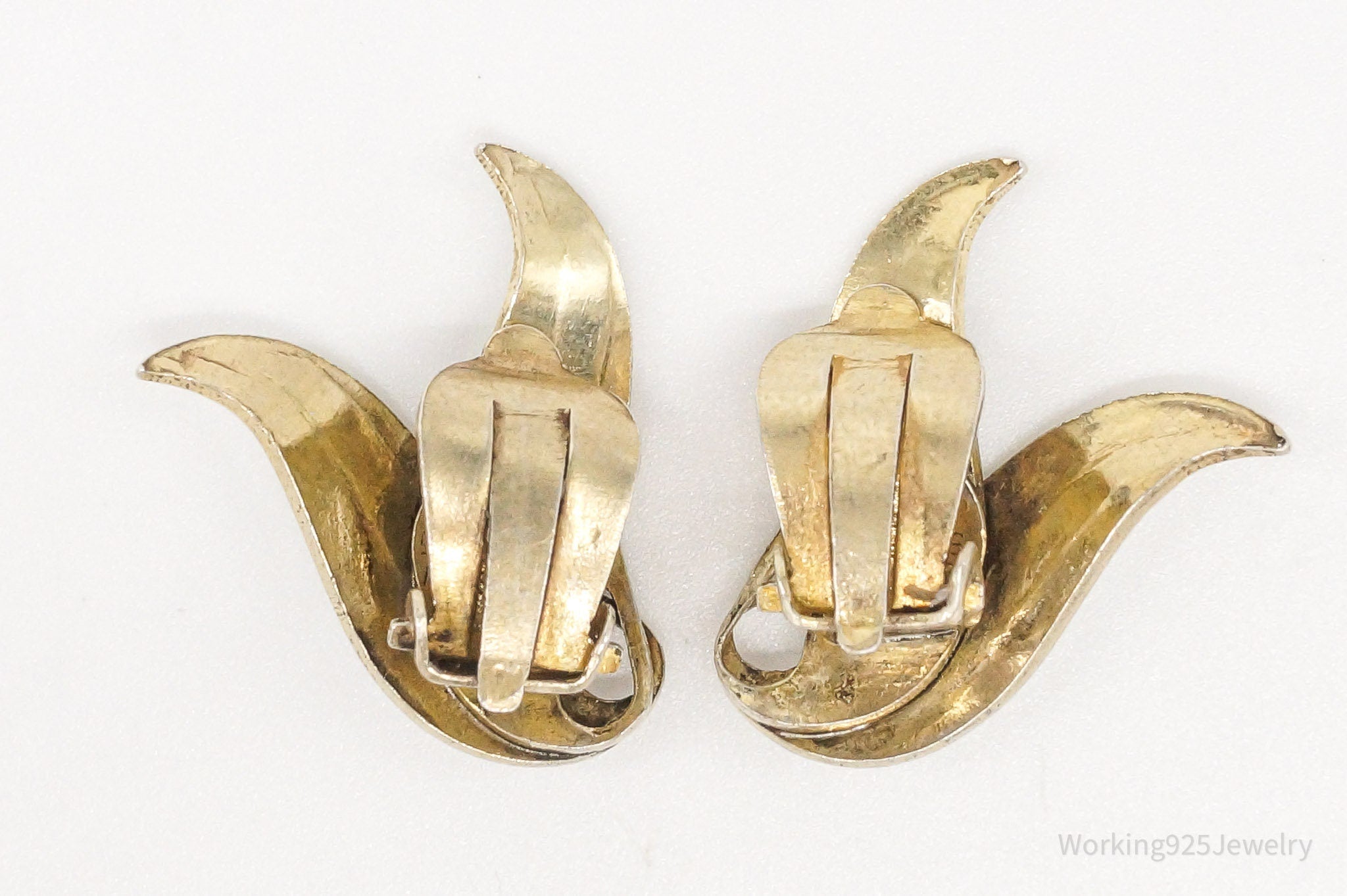 RARE VTG Modernist Finn Jensen Enamel Gold Wash Sterling Silver Clip On Earrings