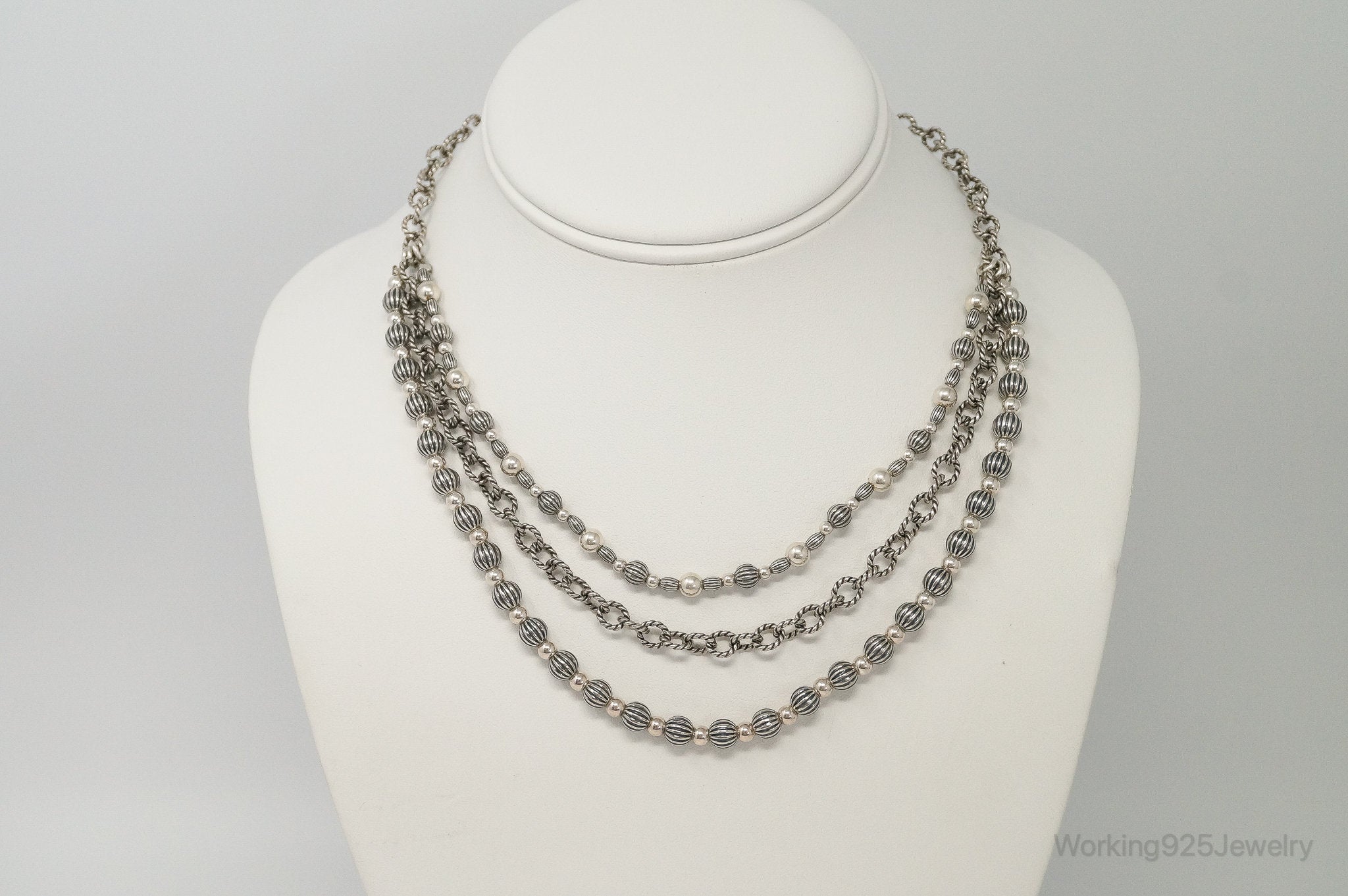 Southwestern Designer Carolyn Pollack Relios Bead Sterling Silver Necklace