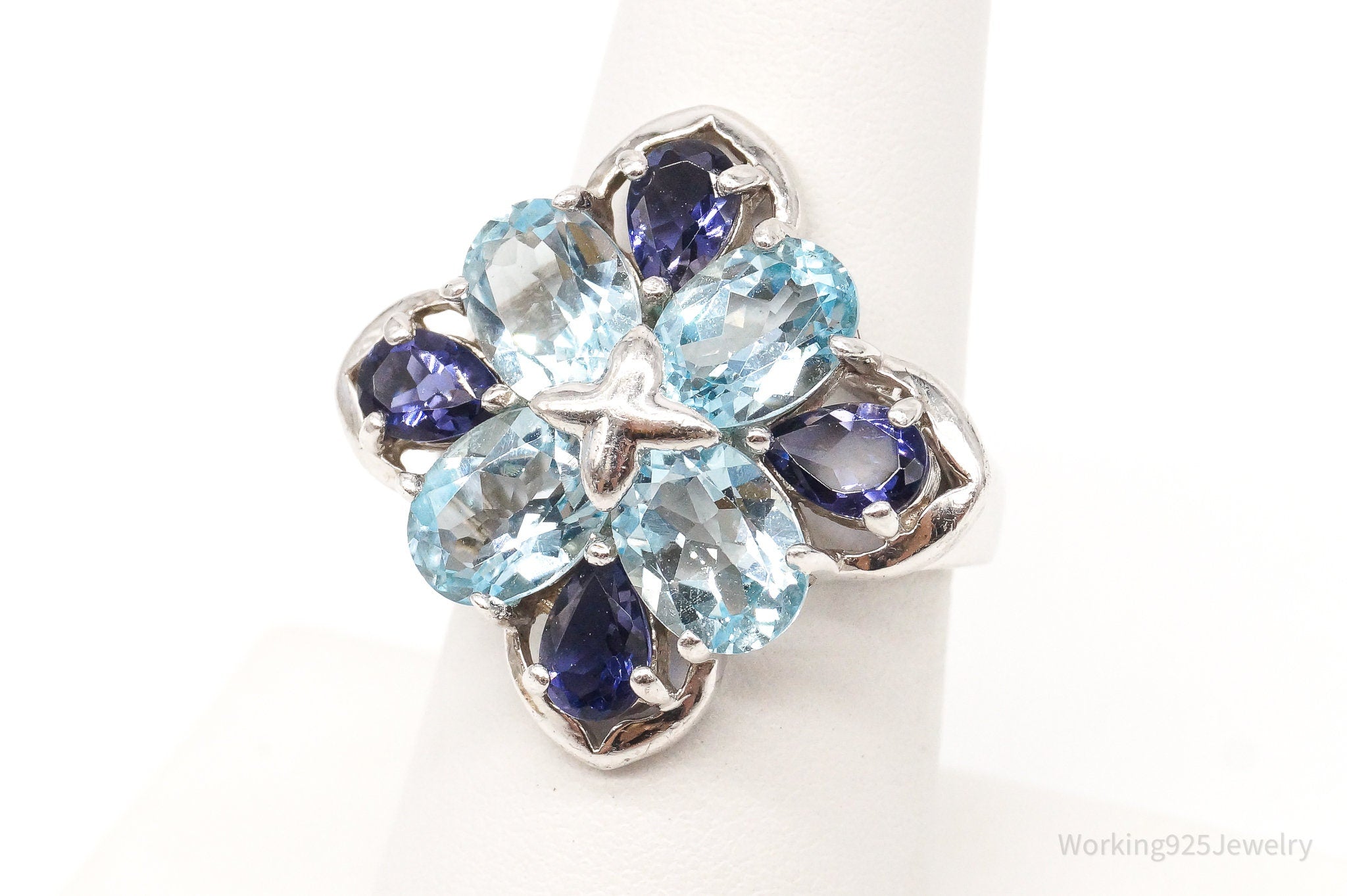 Vintage Blue Topaz Iolite Sterling Silver Ring - Size 6.75