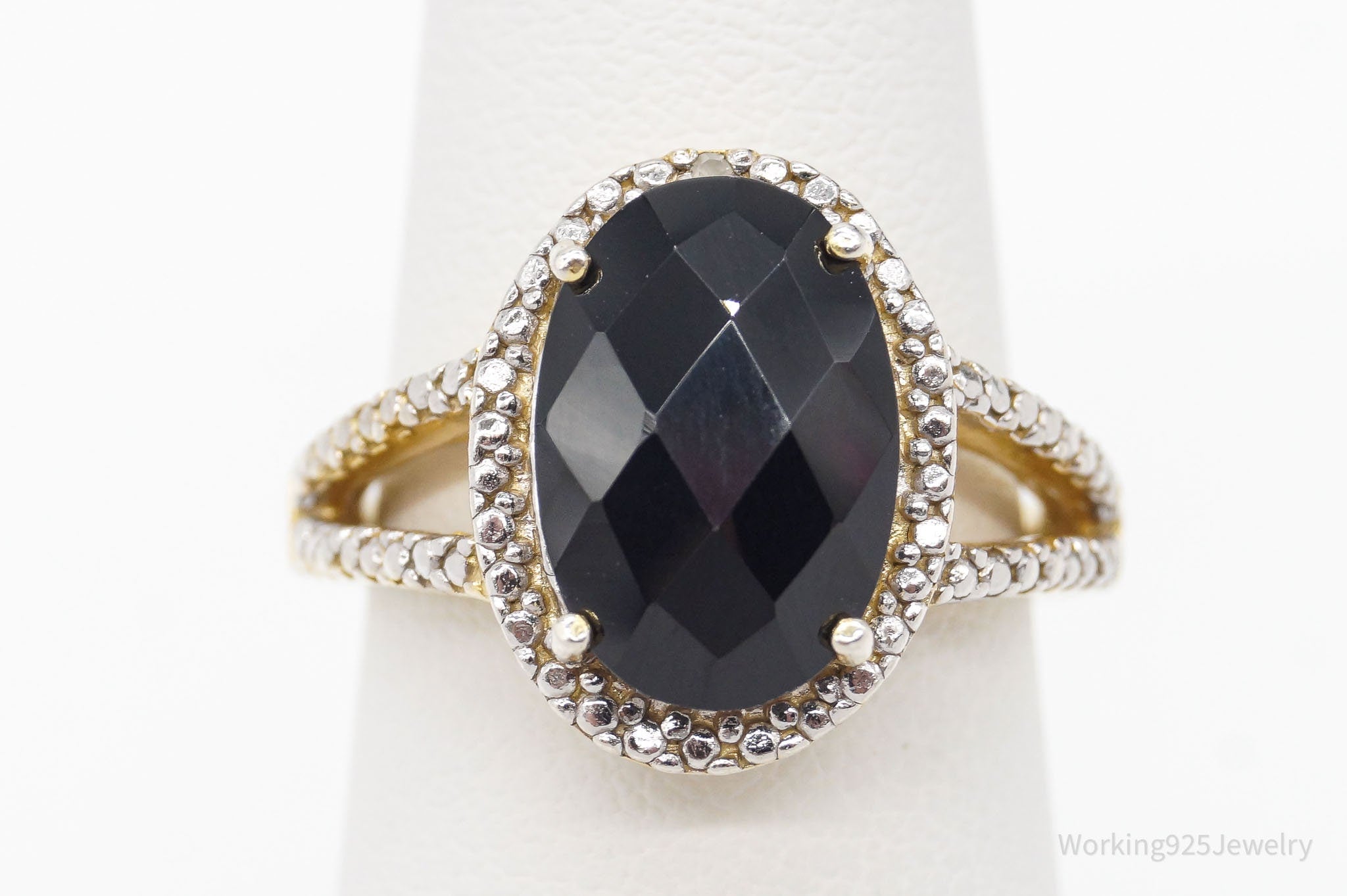 Designer FAS Black Spinel One Diamond Gold Over Sterling Silver Ring - Size 6