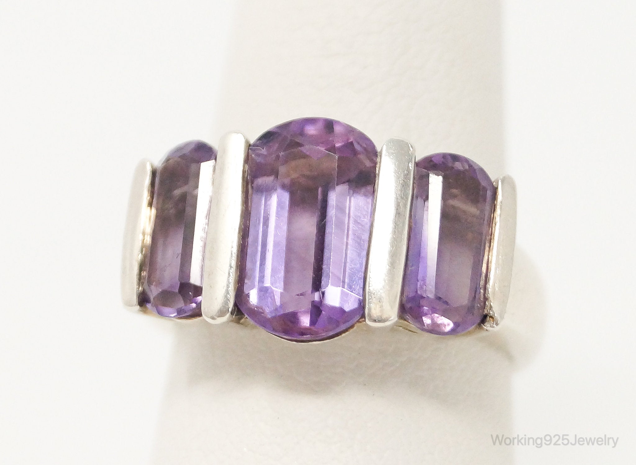 Vintage Art Deco Style Amethyst Sterling Silver Ring Size 7