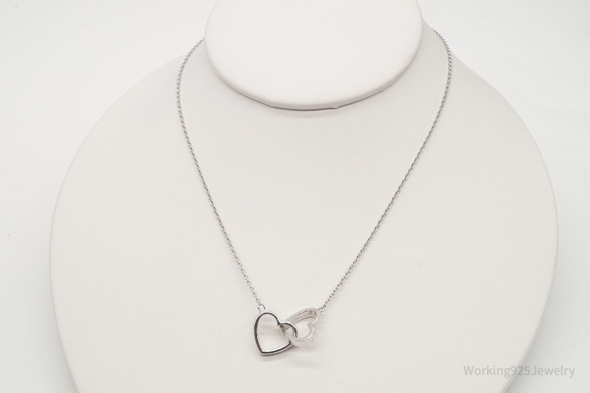 Vintage Designer FZN Linked Hearts Sterling Silver Necklace