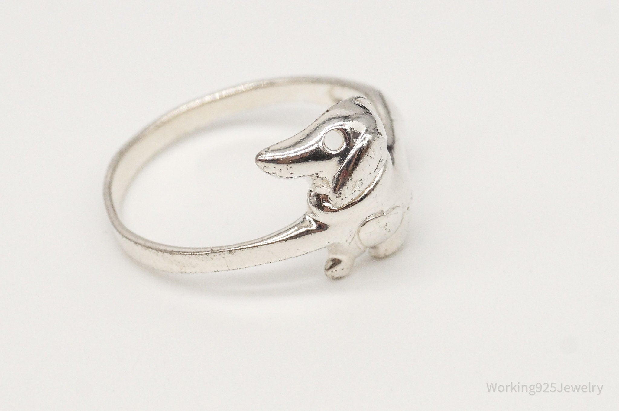 Vintage Dachshund Sterling Silver Band Ring - Size 8