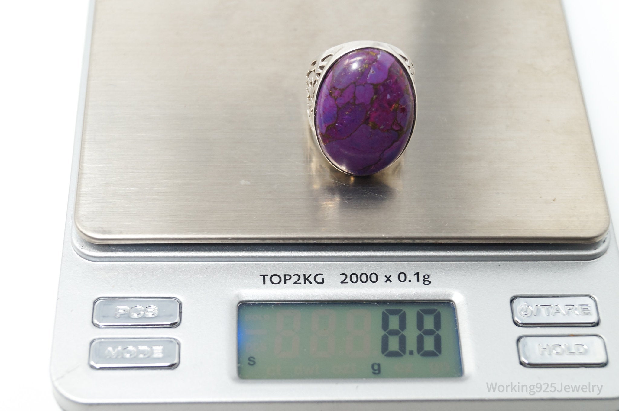 Large Vintage Designer Purple Mojave Turquoise Sterling Silver Ring - Size 7.25