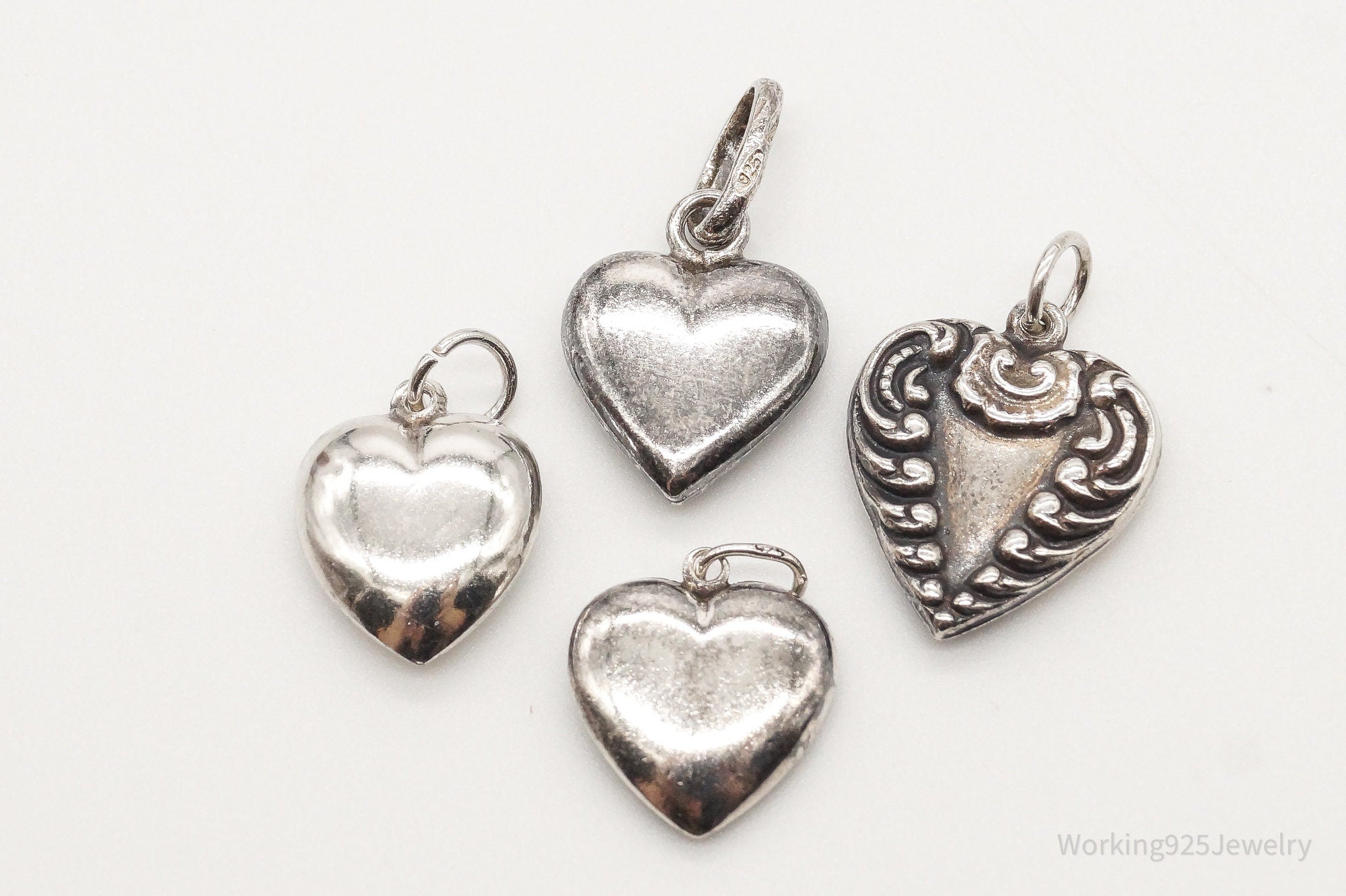 Antique Puffy Hearts Sterling Silver Charms Set Lot