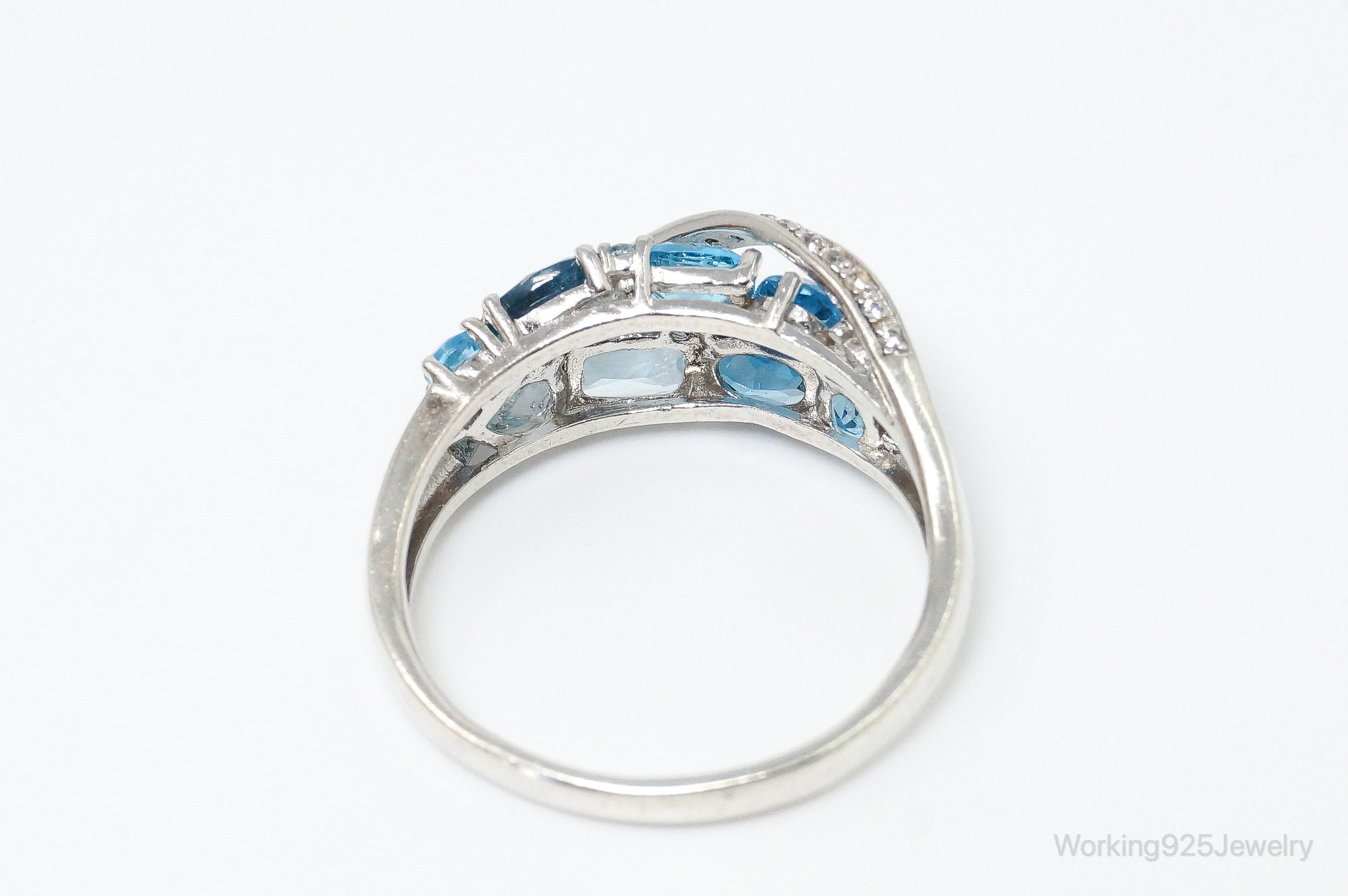 Vintage Blue Topaz Cubic Zirconia Sterling Silver Ring - SZ 10.75