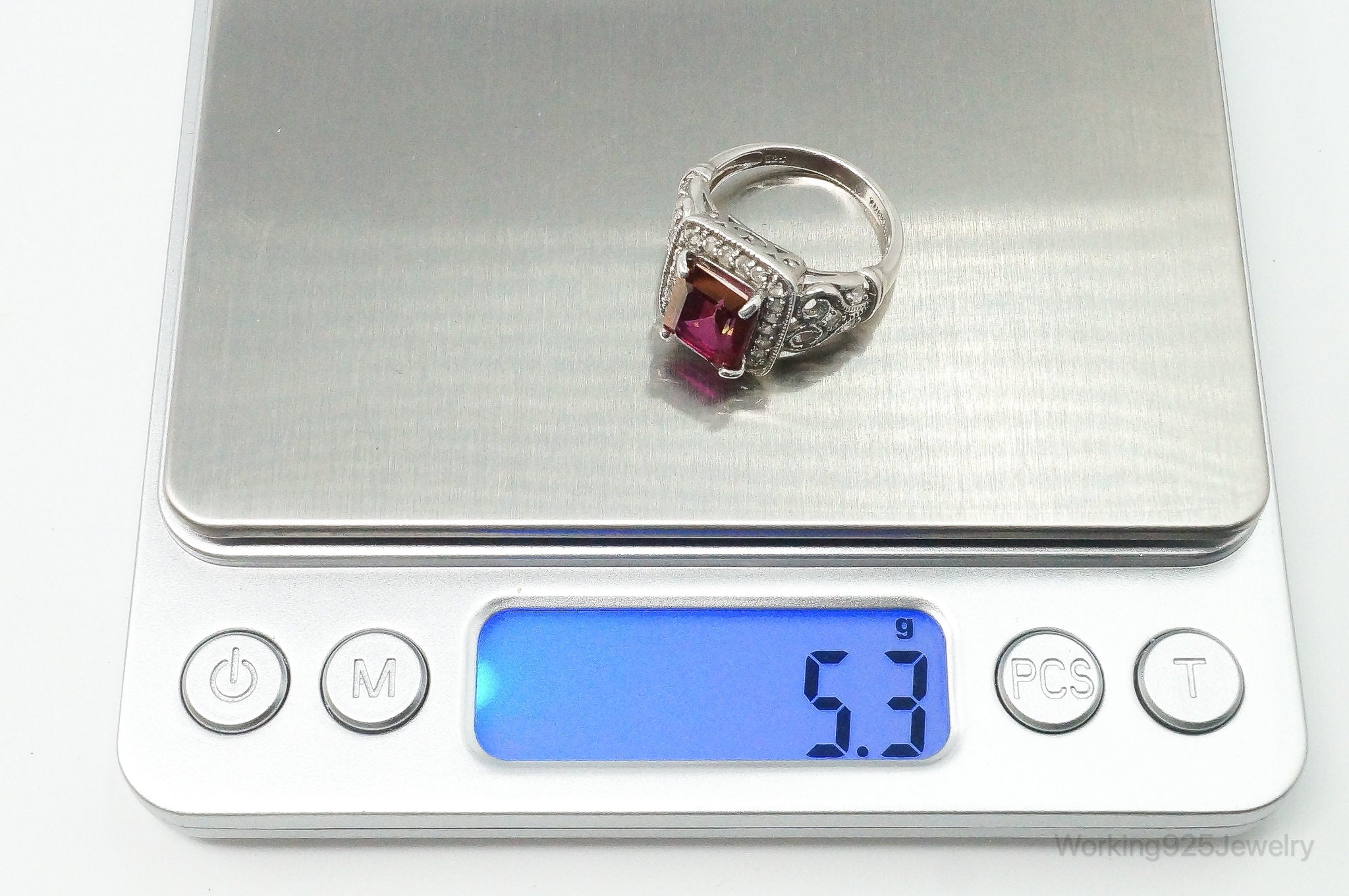 Designer Pink Mystic Topaz Cubic Zirconia Sterling Silver Ring - Size 7