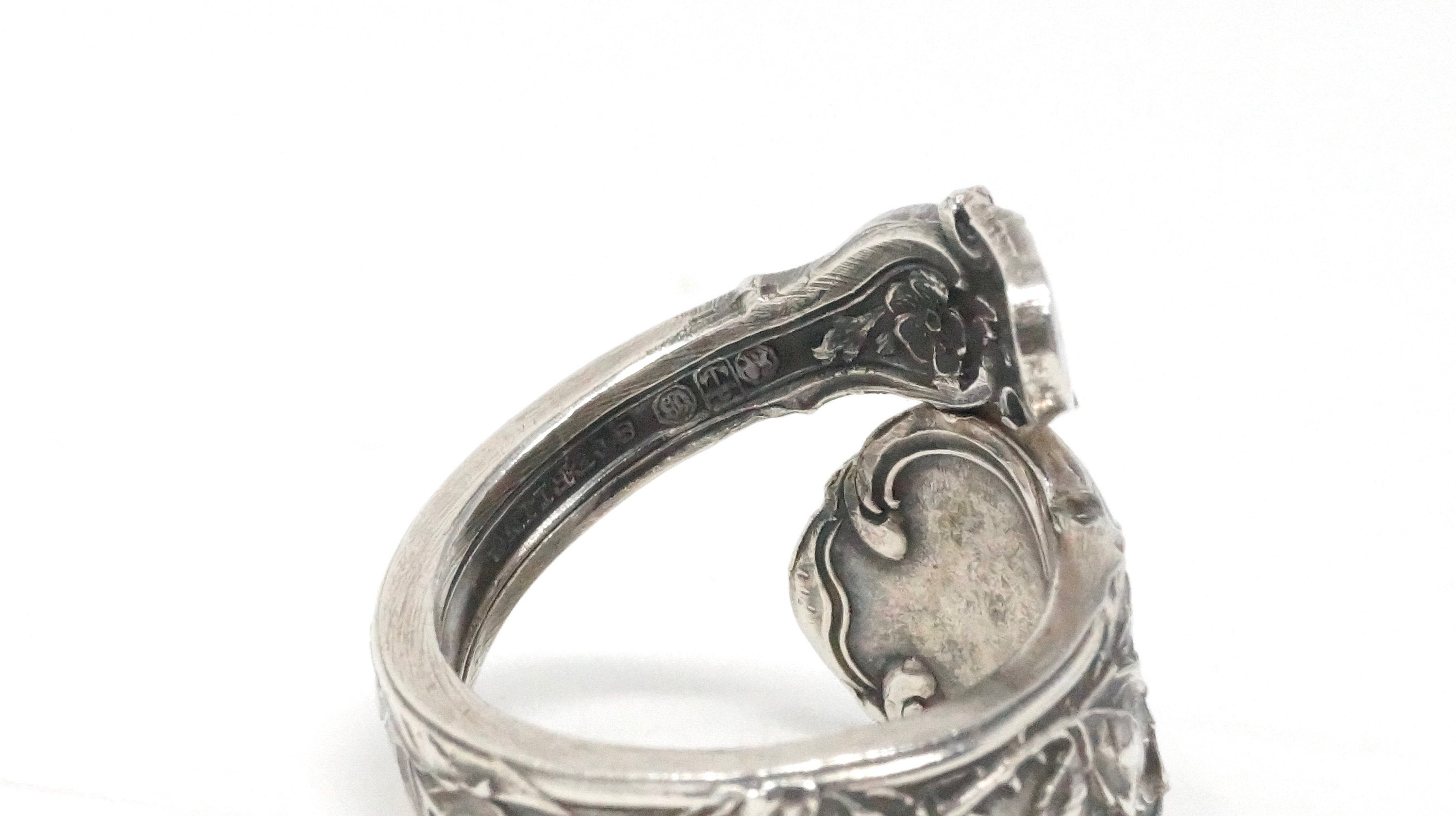 Atq English Art Nouveau Floral Repousse Wrap Sterling Silver Spoon Ring Sz 6.5