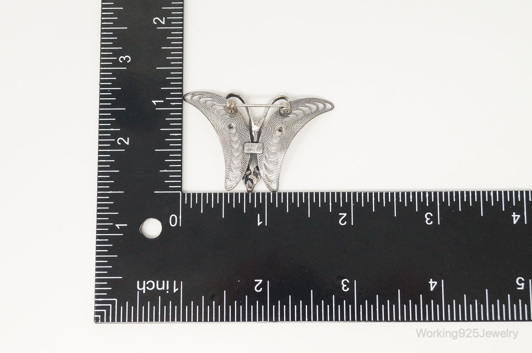 Vintage Designer Beau Filigree Butterfly Modern Sterling Silver Brooch Pin