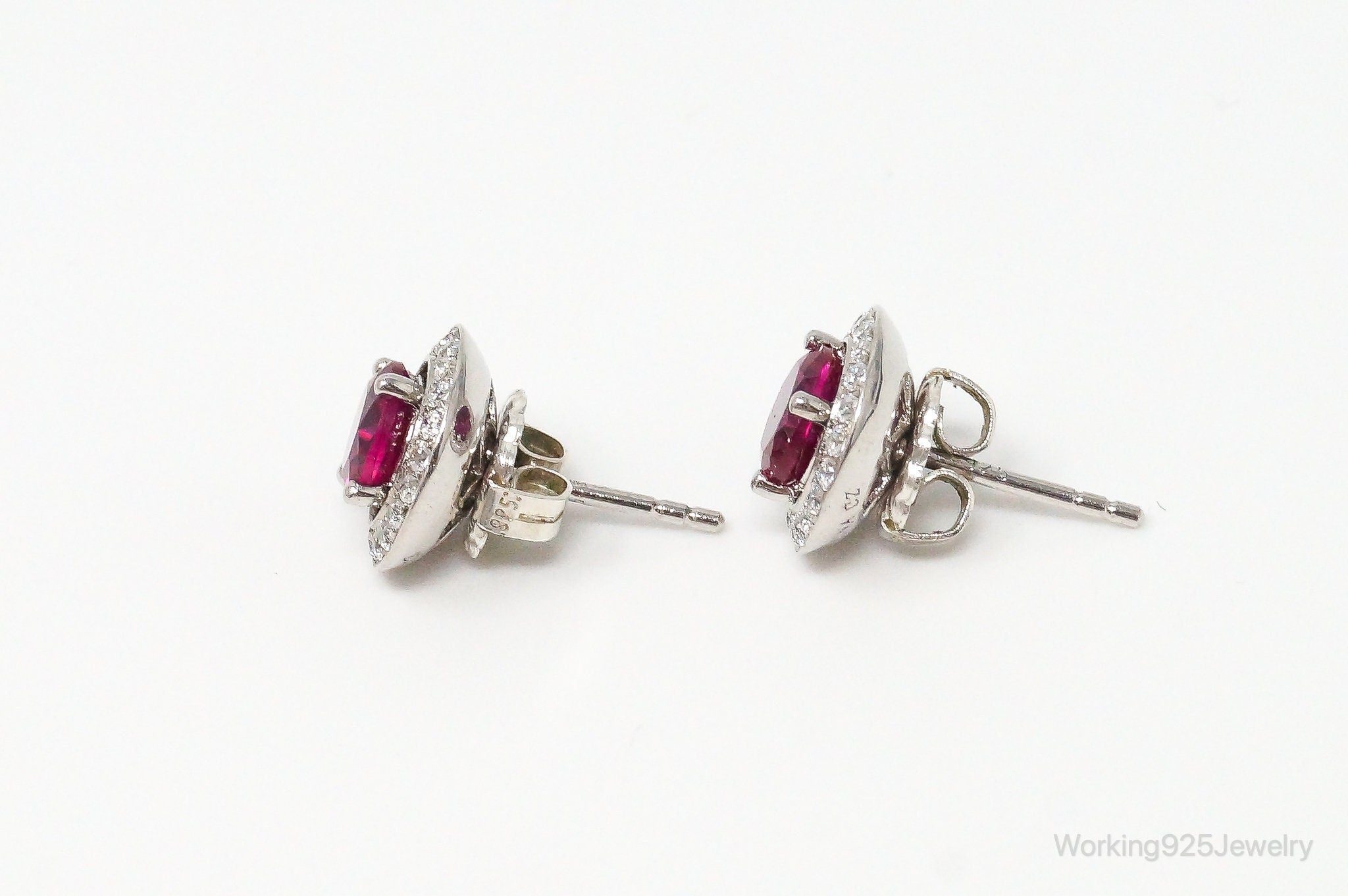 Large Pink Cubic Zirconia Sterling Silver Earrings