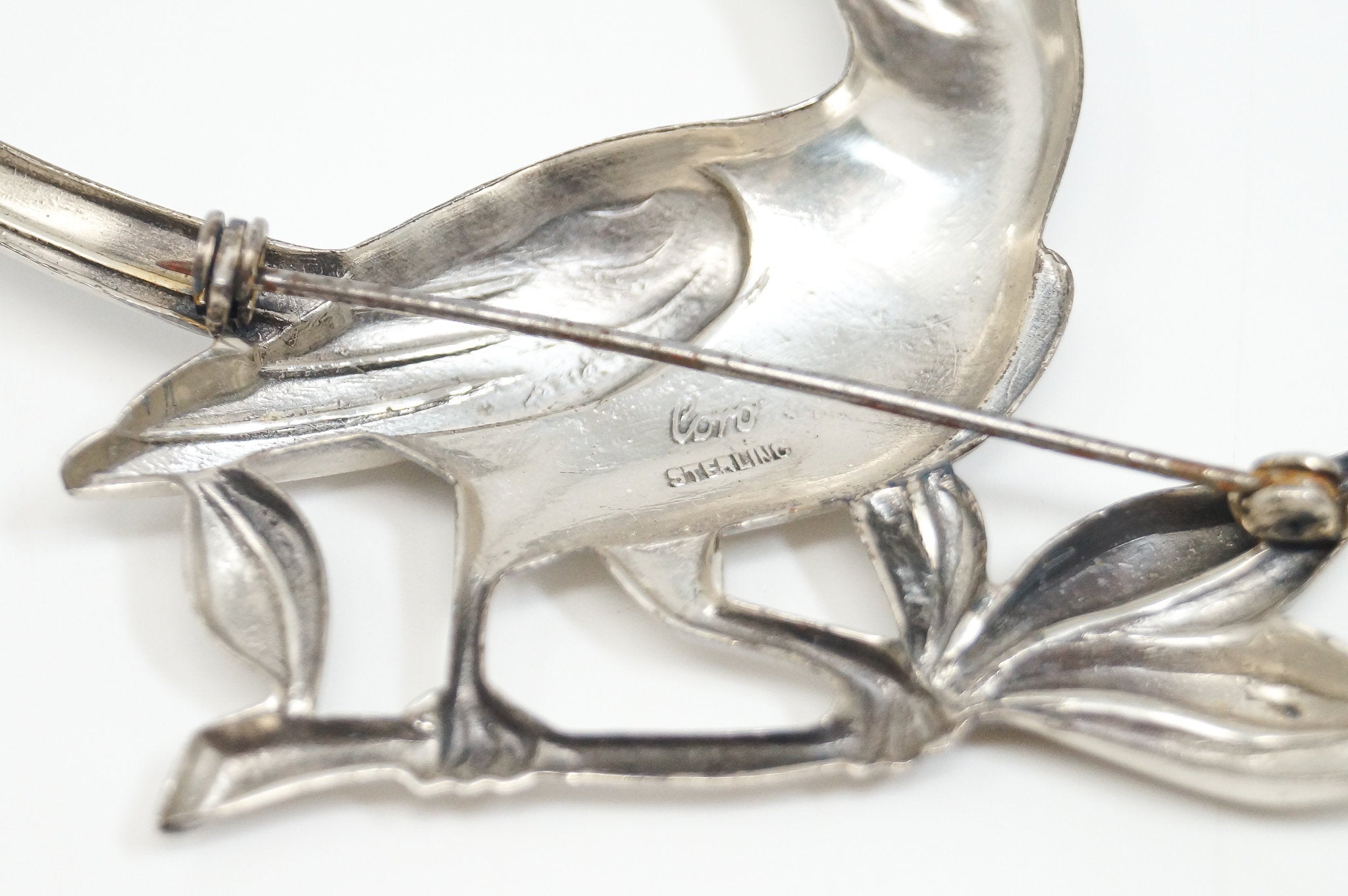 Rare Vintage Coro Bird On Branch Sterling Silver Pin Brooch