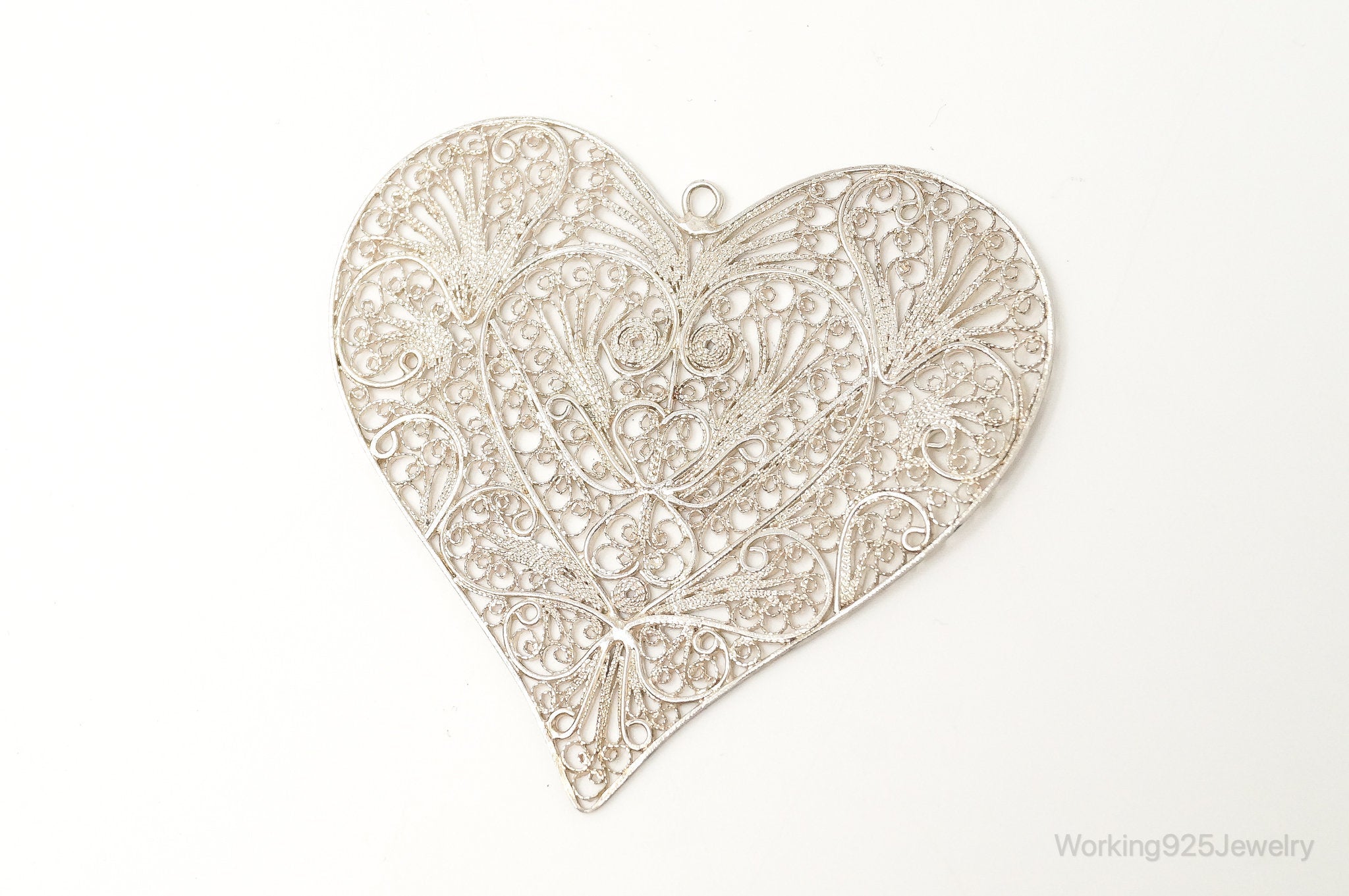 Vintage Filigree Heart Sterling Silver Large Tree Ornament