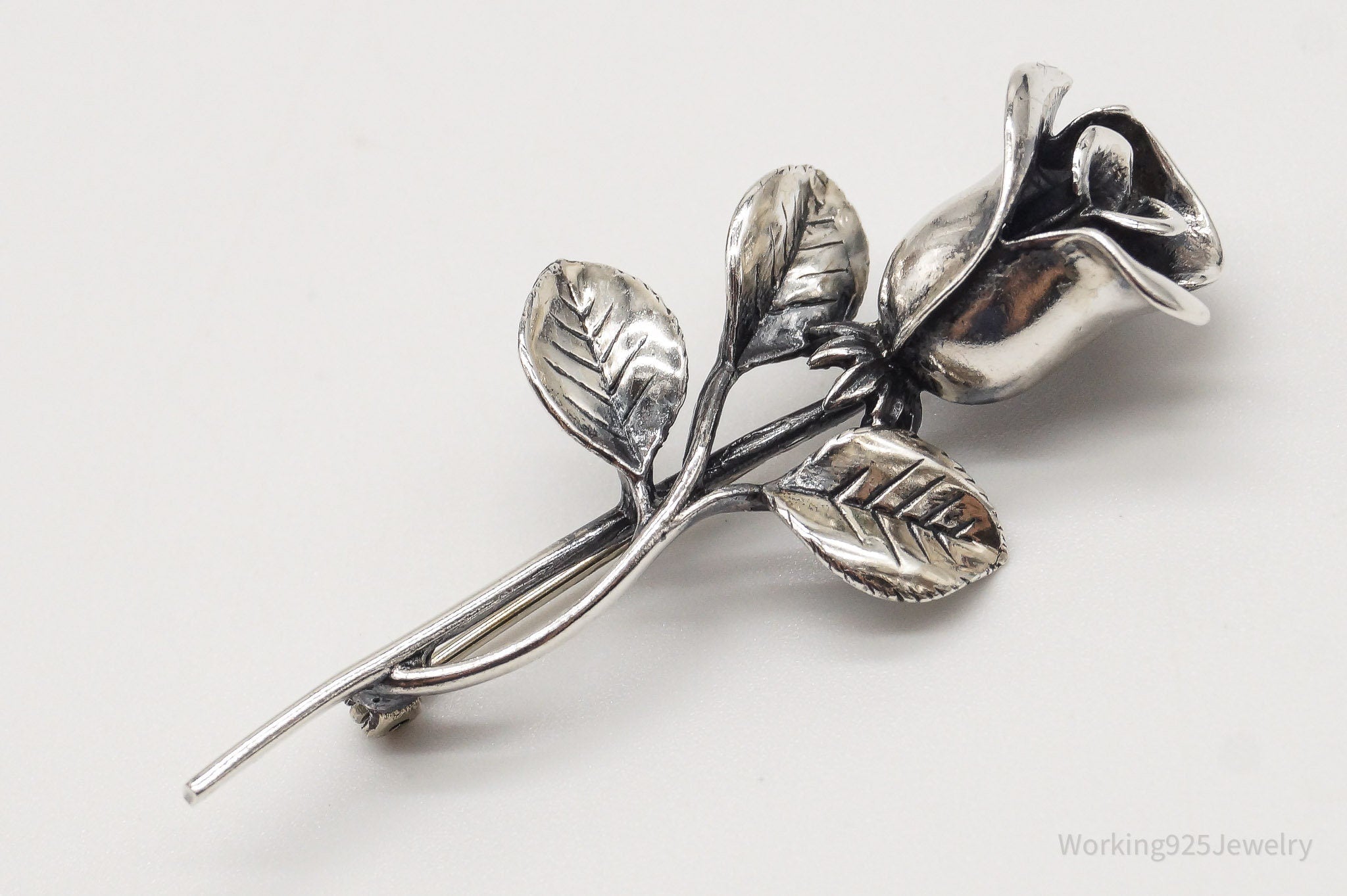 Antique Large Rose Sterling Silver Brooch Pin