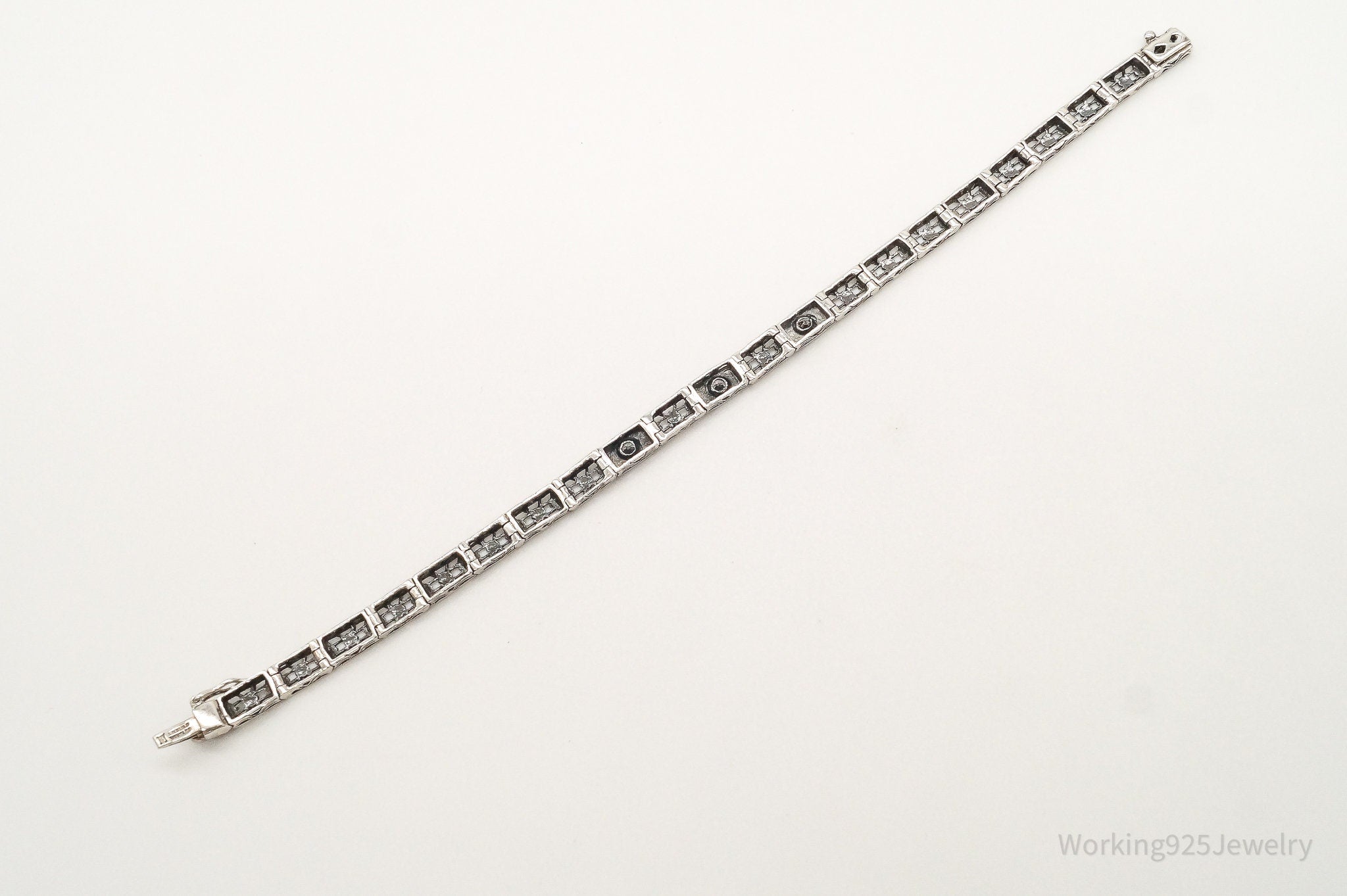 Vintage Cubic Zirconia Art Deco Sterling Silver Bracelet