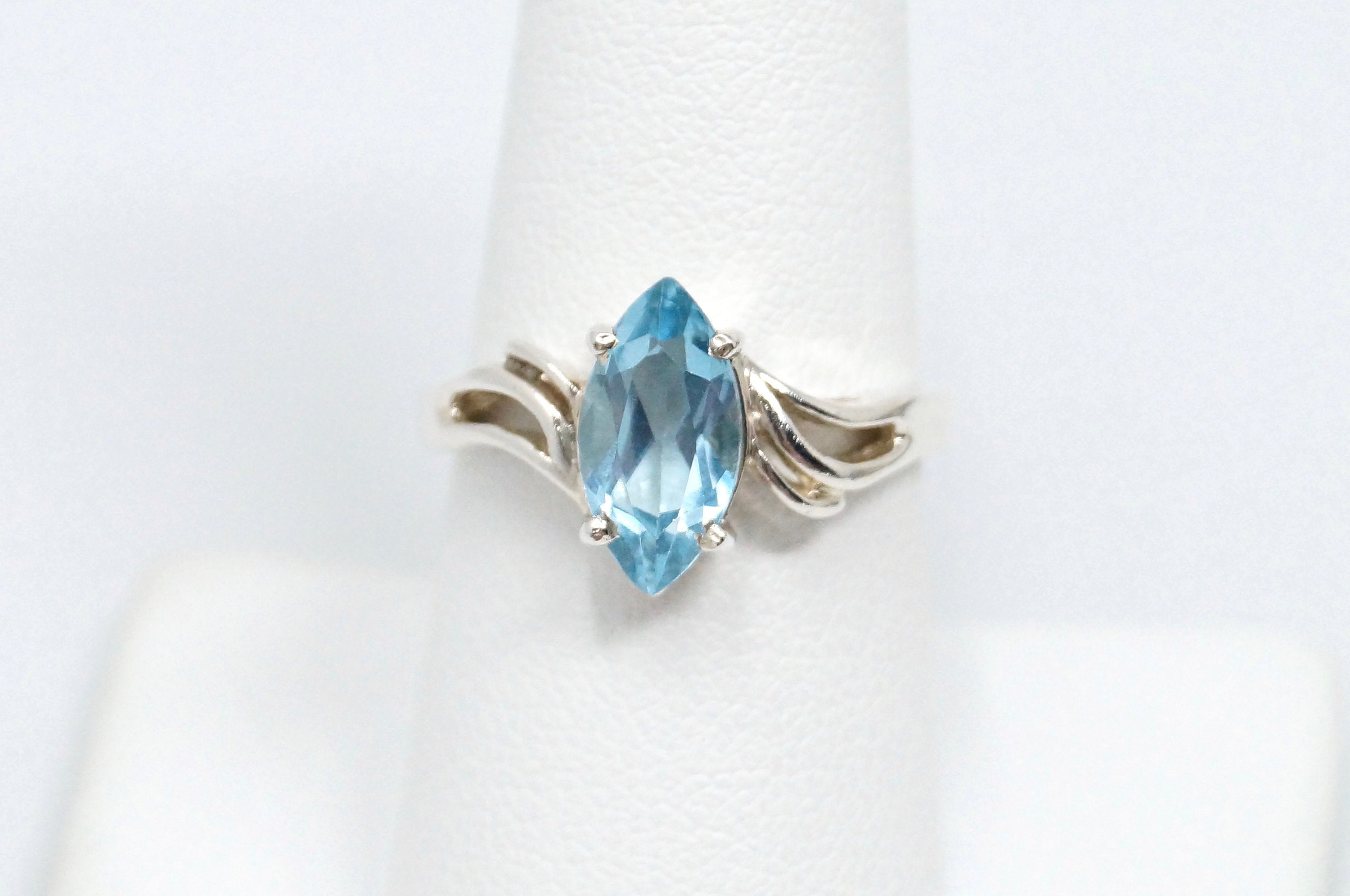 Vintage Art Deco Style Blue Topaz Sterling Silver Ring - Size 7.75