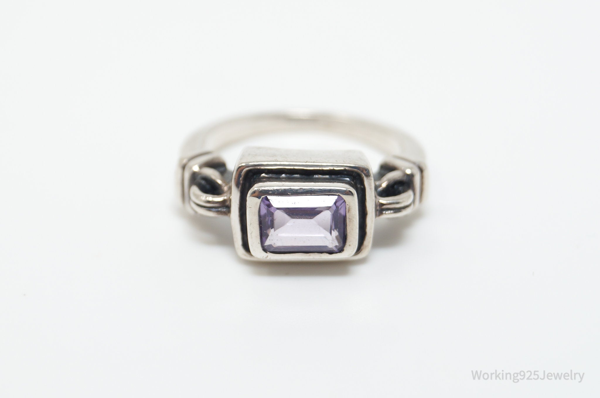 Vintage Art Deco Amethyst Sterling Silver Statement Ring Sz 7