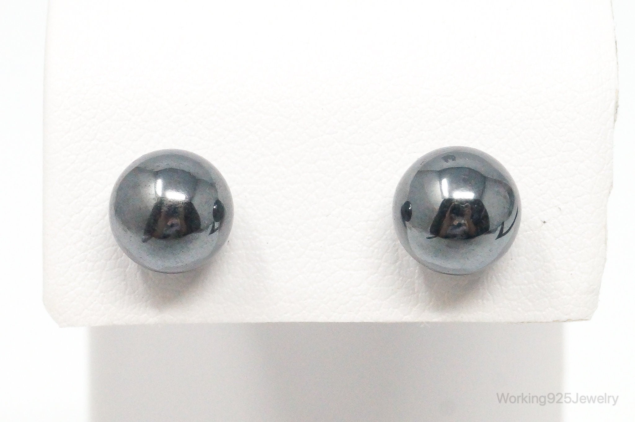 Vintage Hematite Sphere Sterling Silver Earrings