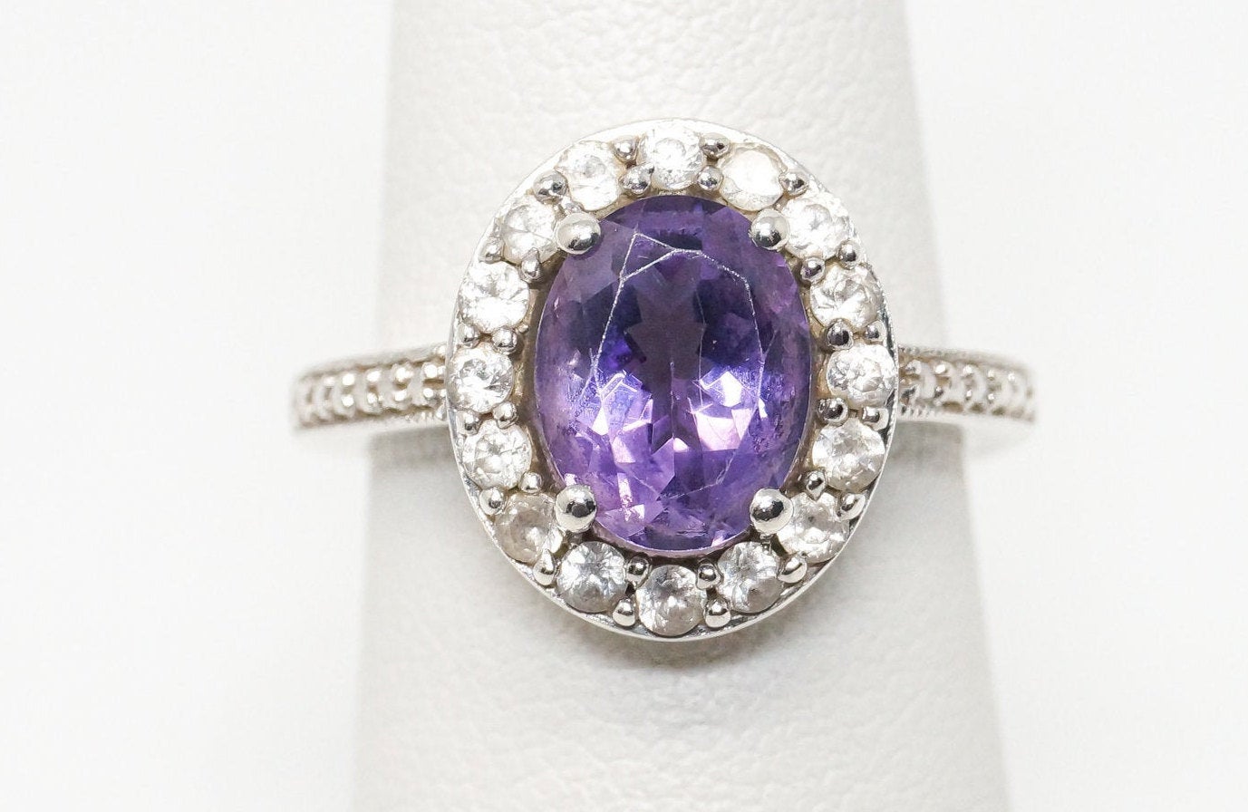 Vintage Designer Amethyst CZ Sterling Silver Ring - Sz 5.25