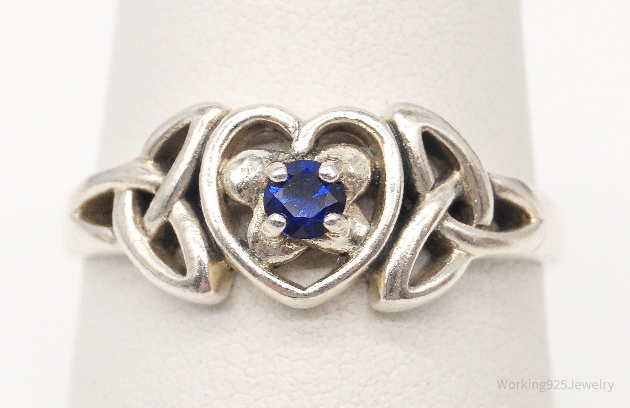 Vintage Designer PSCL Blue Sapphire Celtic Knot Sterling Silver Ring - Size 7.25