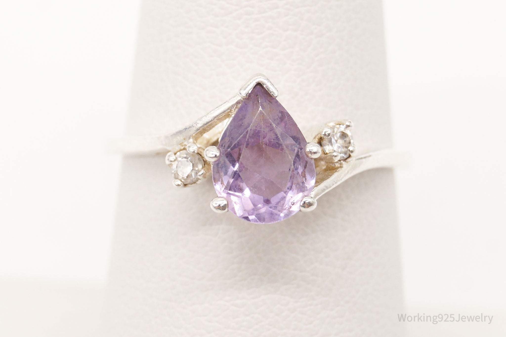 Vintage Amethyst Cubic Zirconia Sterling Silver Ring Size 7