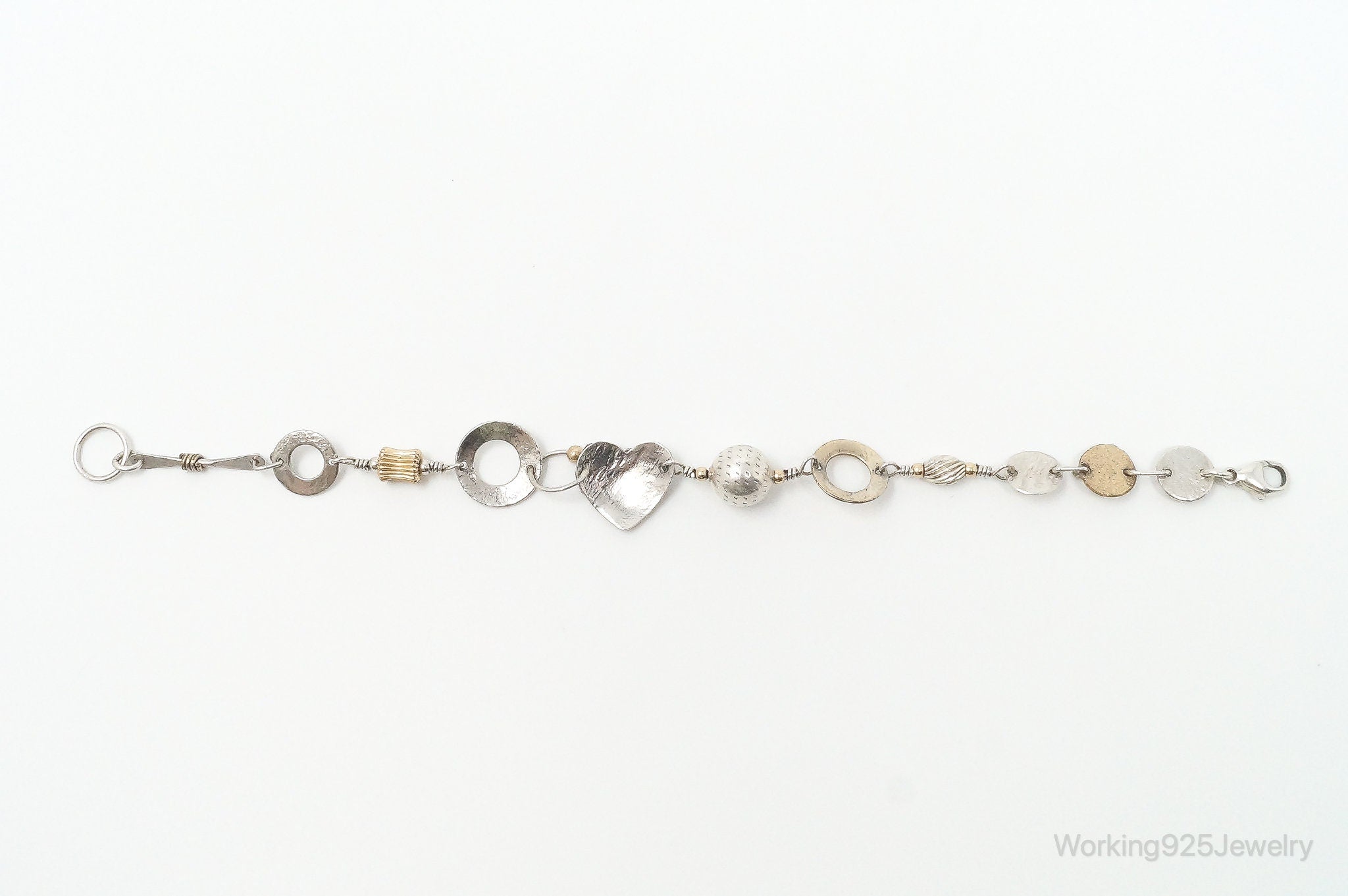 Vintage Heart Brass Sterling Silver Bracelet